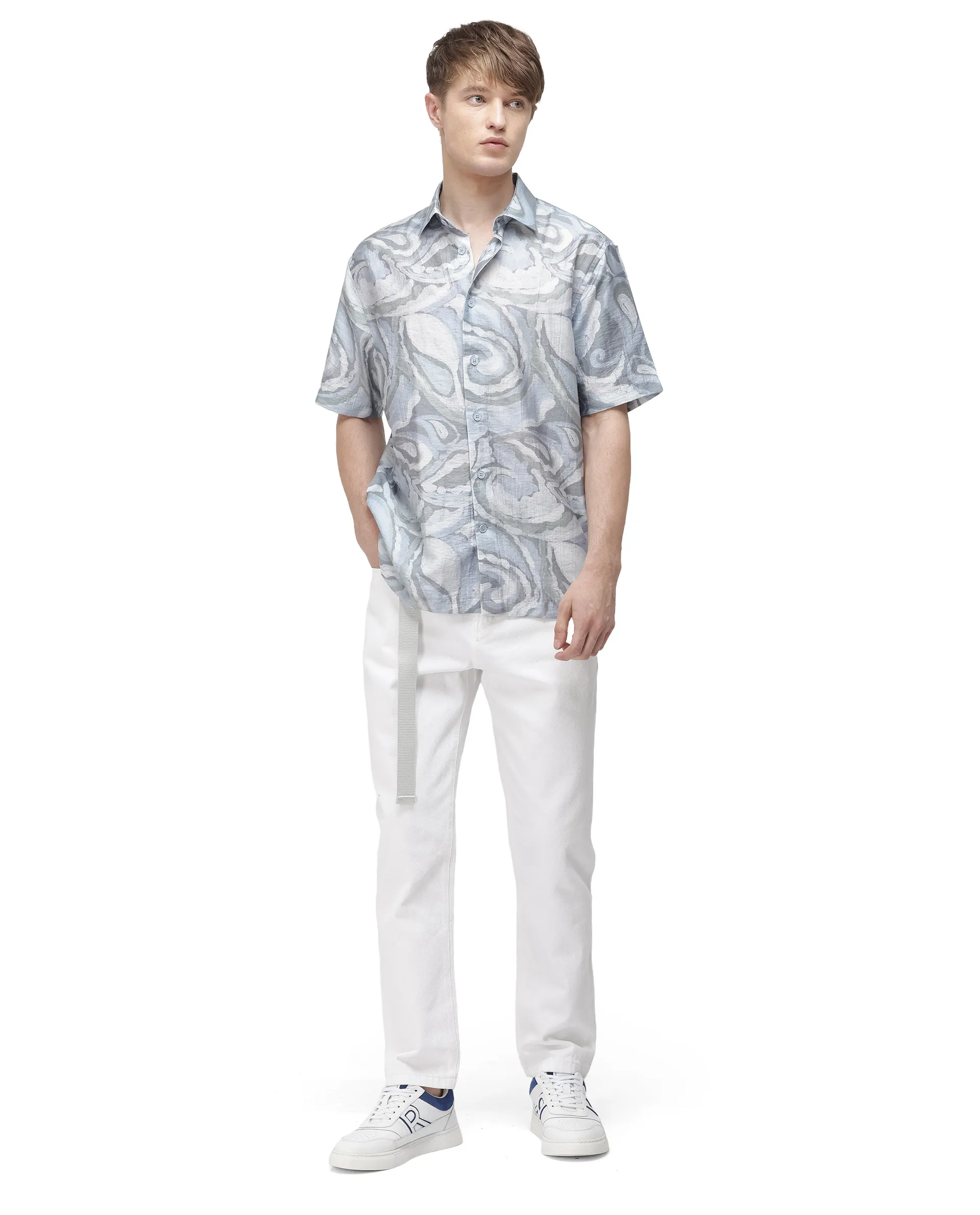Rare Rabbit Men's Tiro Dusky Green Viscose Blend Floral Print Relaxed Fit Half Sleeve Collared Shirt - Image 8