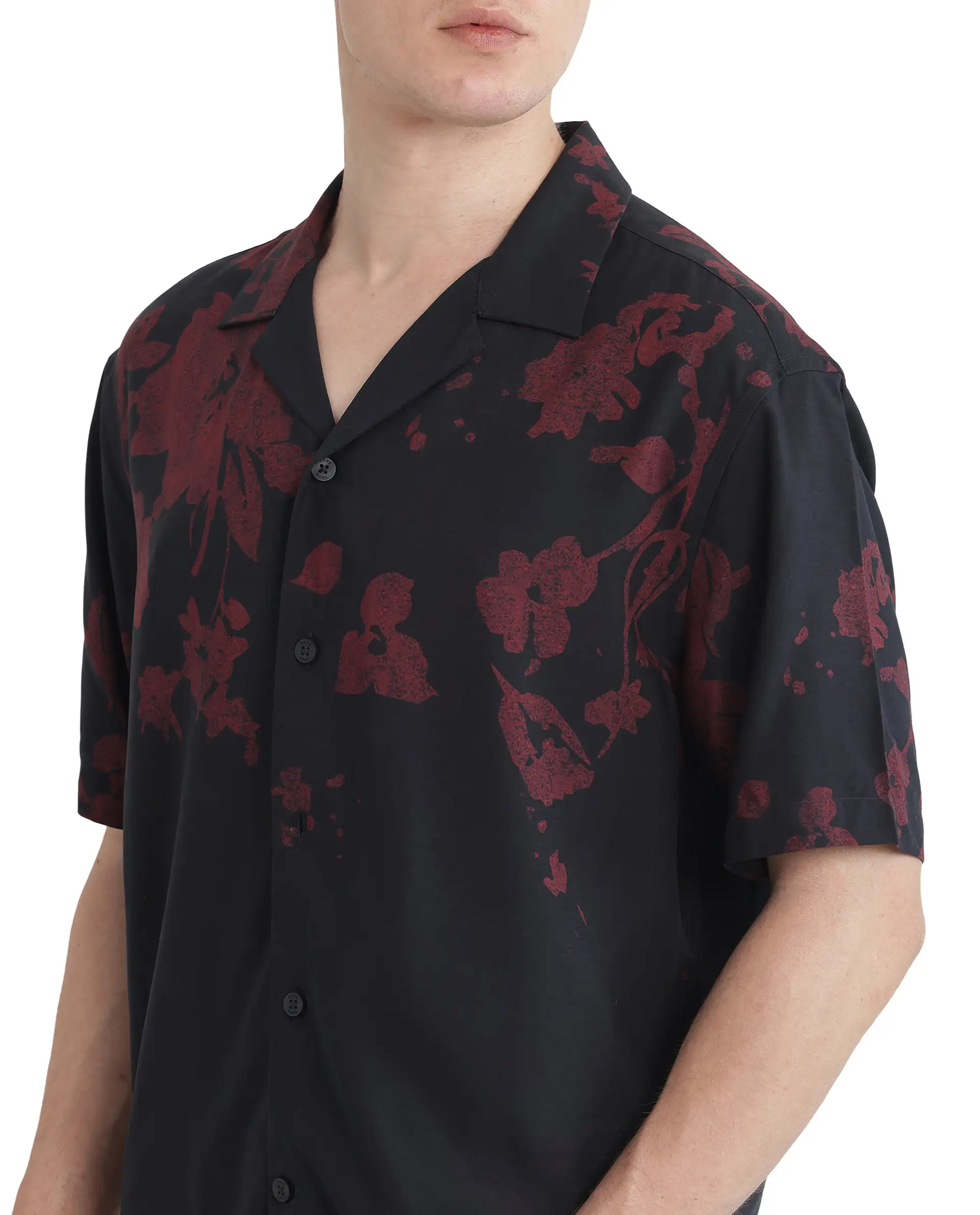Rare Rabbit Men's Tirock Black Viscose Floral Print Relaxed Fit Half Sleeve Cuban Collar Shirt - Image 3
