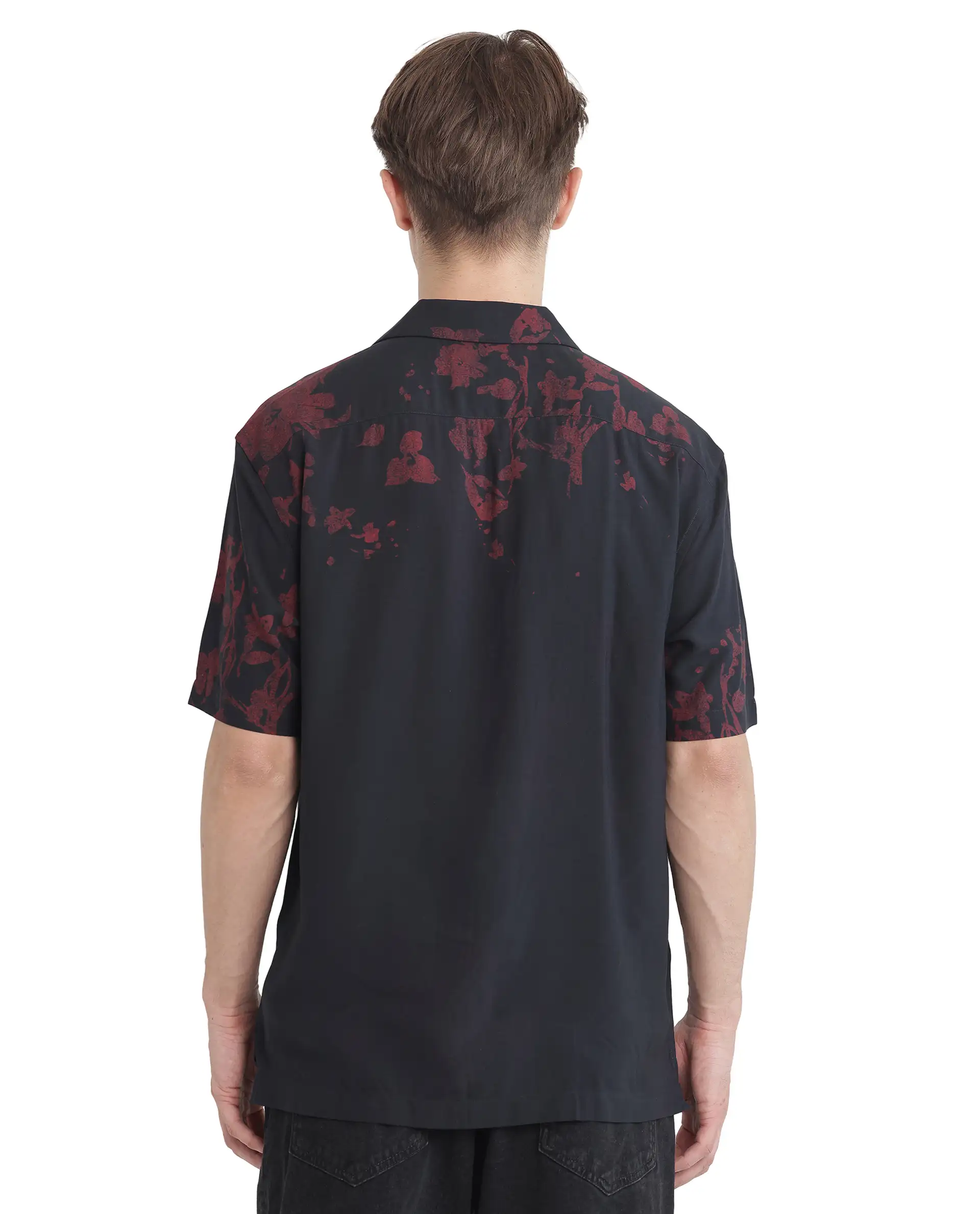 Rare Rabbit Men's Tirock Black Viscose Floral Print Relaxed Fit Half Sleeve Cuban Collar Shirt - Image 4