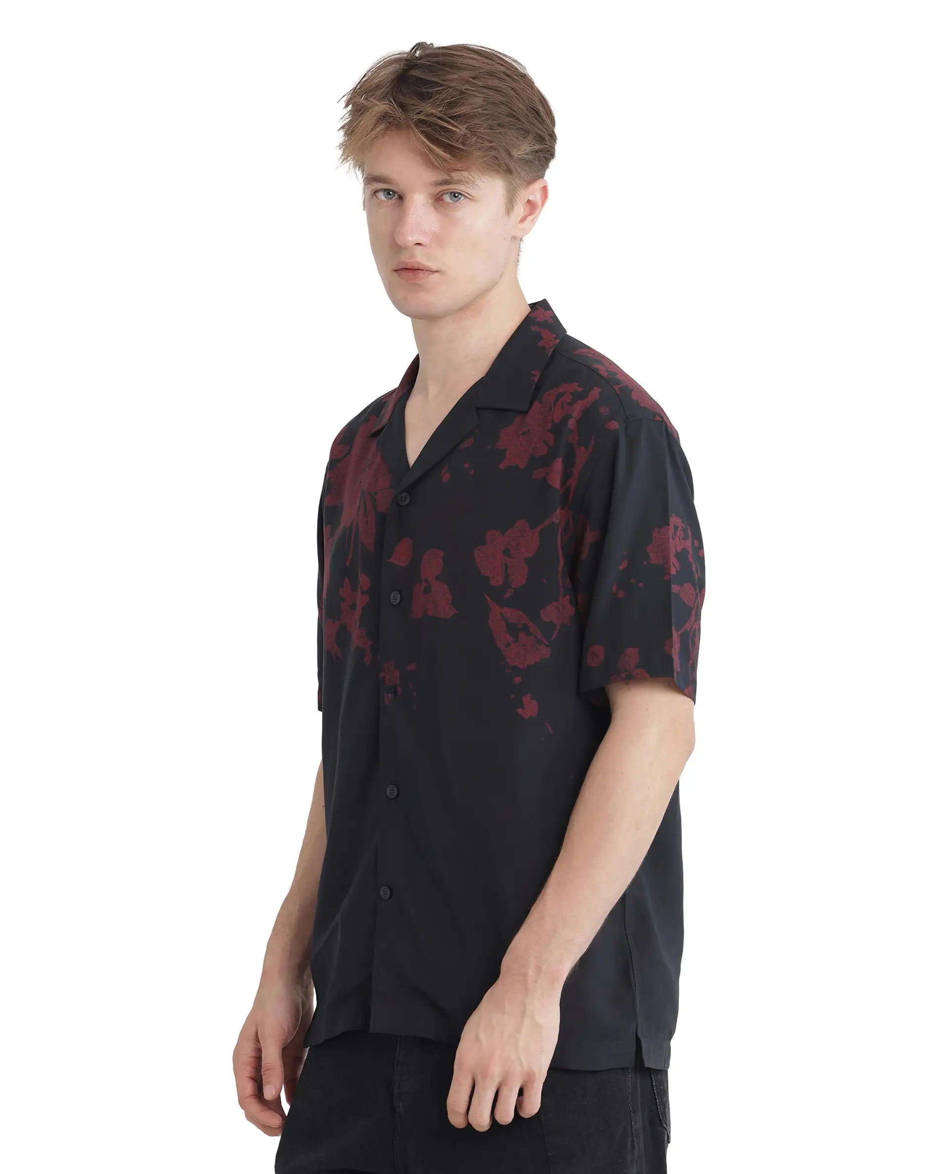 Rare Rabbit Men's Tirock Black Viscose Floral Print Relaxed Fit Half Sleeve Cuban Collar Shirt - Image 6