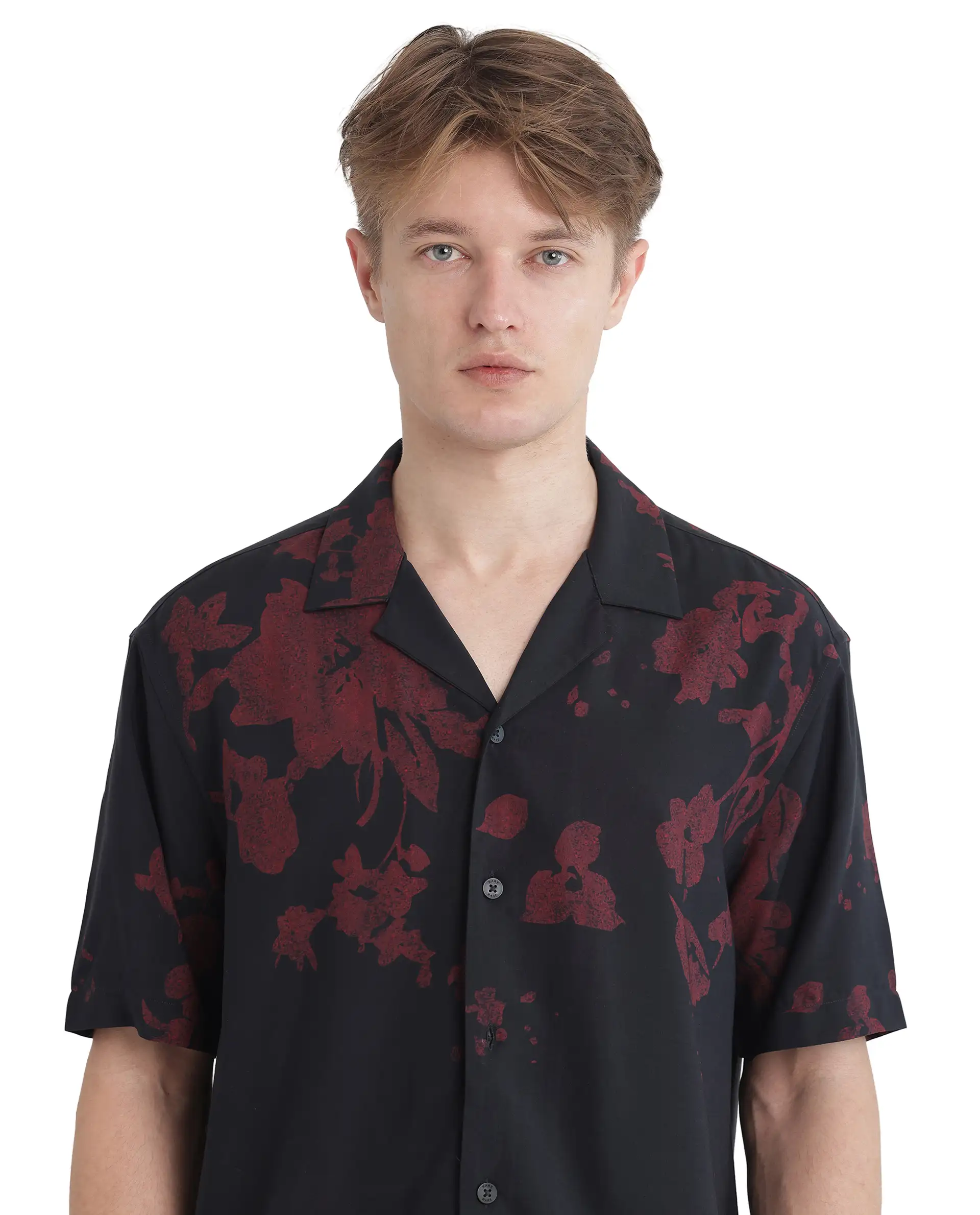 Rare Rabbit Men's Tirock Black Viscose Floral Print Relaxed Fit Half Sleeve Cuban Collar Shirt - Image 7