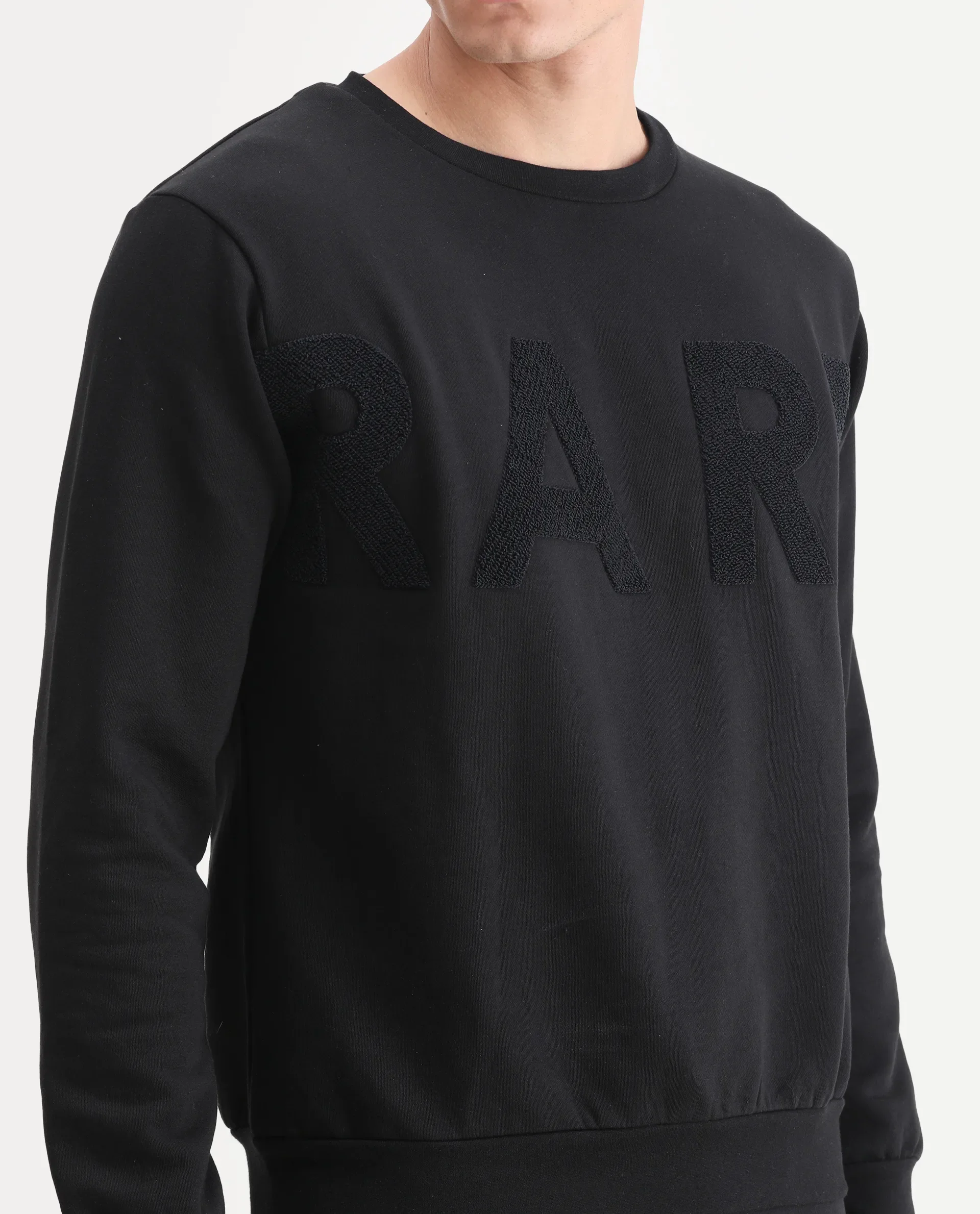 Rare Rabbit Men's Tisot Black Cotton Embroidered Regular Fit Full Sleeve Crew Neck Sweatshirt - Image 3