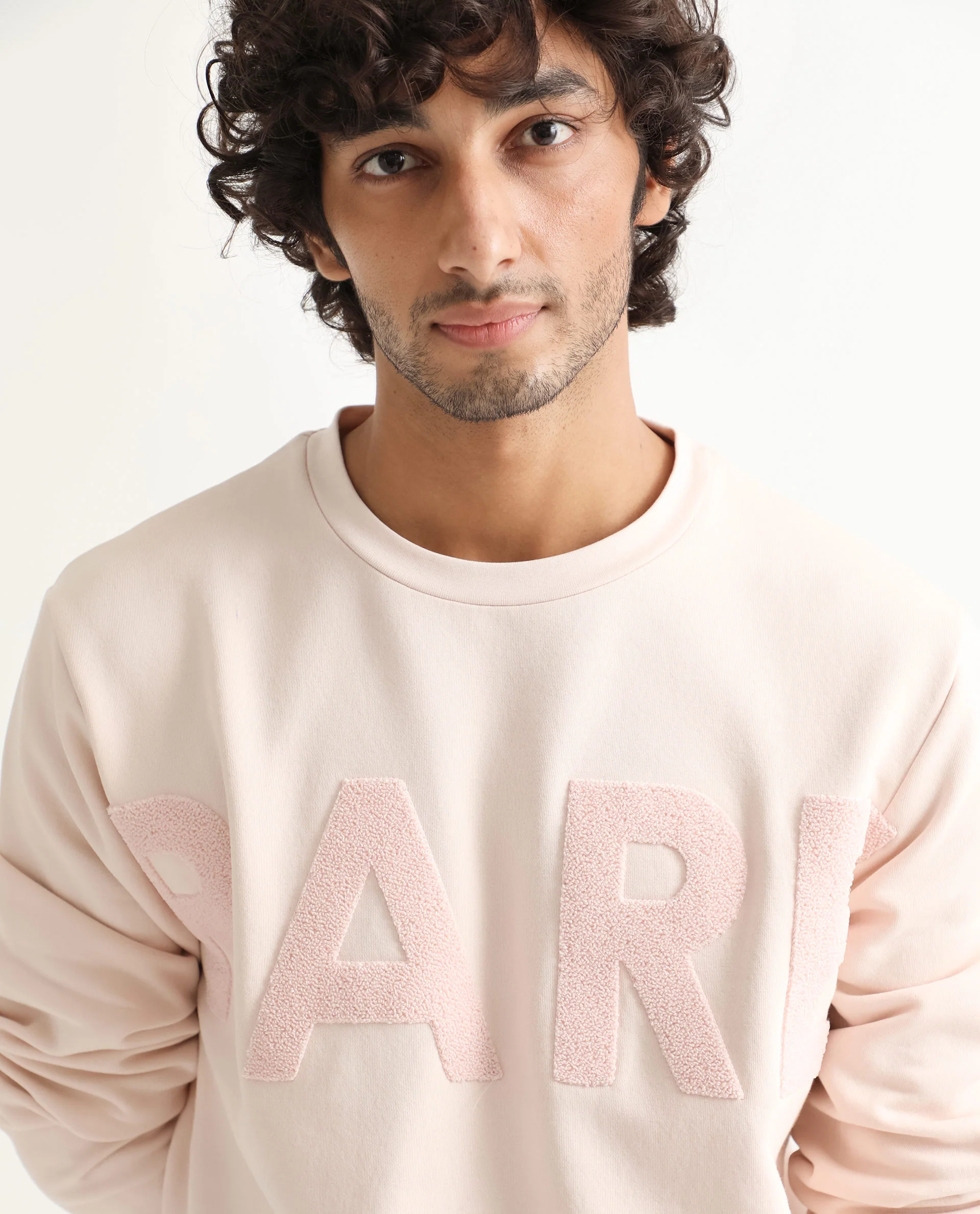 Rare Rabbit Men's Tisot Pink Embroidered Regular Fit Full Sleeve Crew Neck Sweatshirt - Image 2