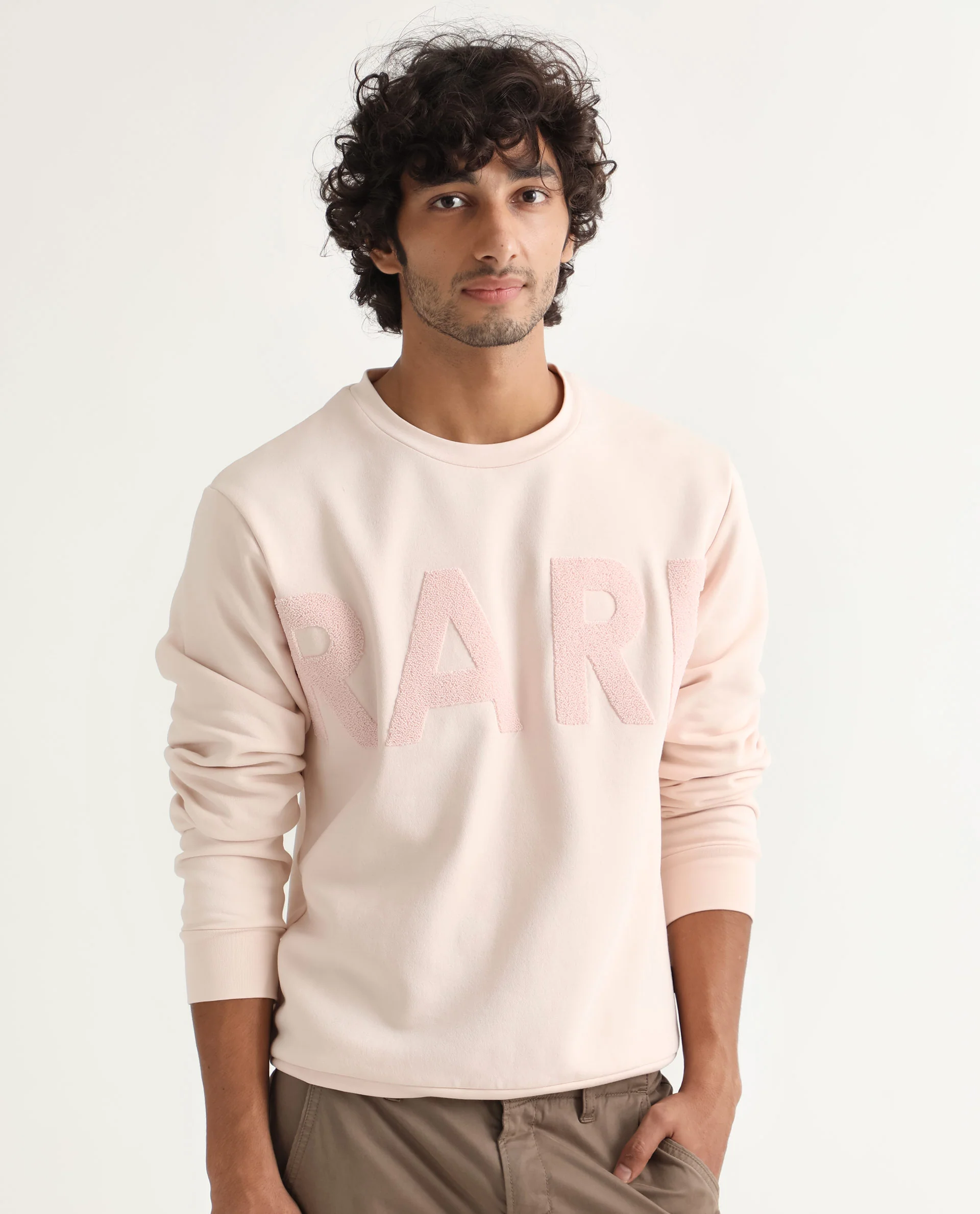 Rare Rabbit Men's Tisot Pink Embroidered Regular Fit Full Sleeve Crew Neck Sweatshirt - Image 4