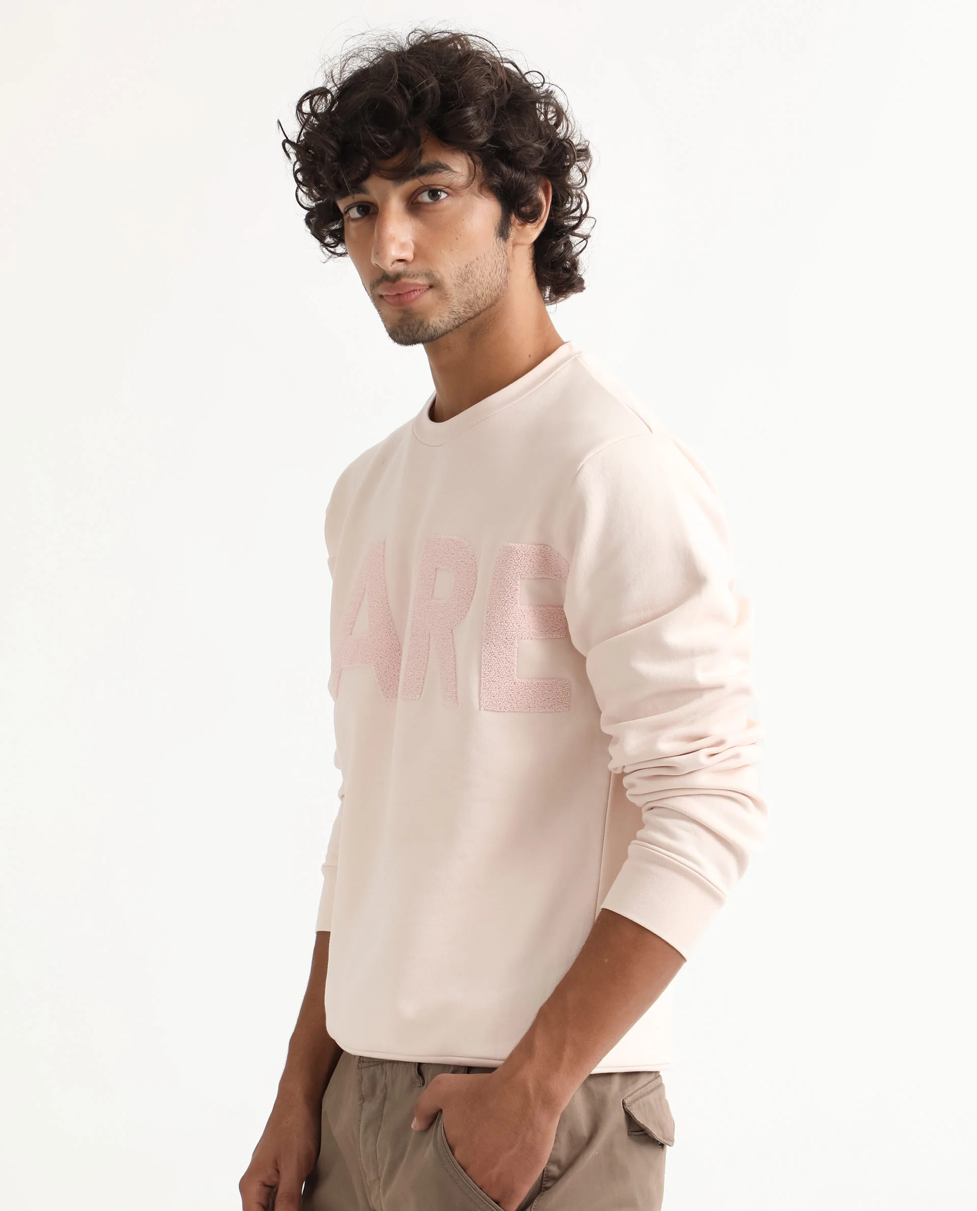 Rare Rabbit Men's Tisot Pink Embroidered Regular Fit Full Sleeve Crew Neck Sweatshirt - Image 7