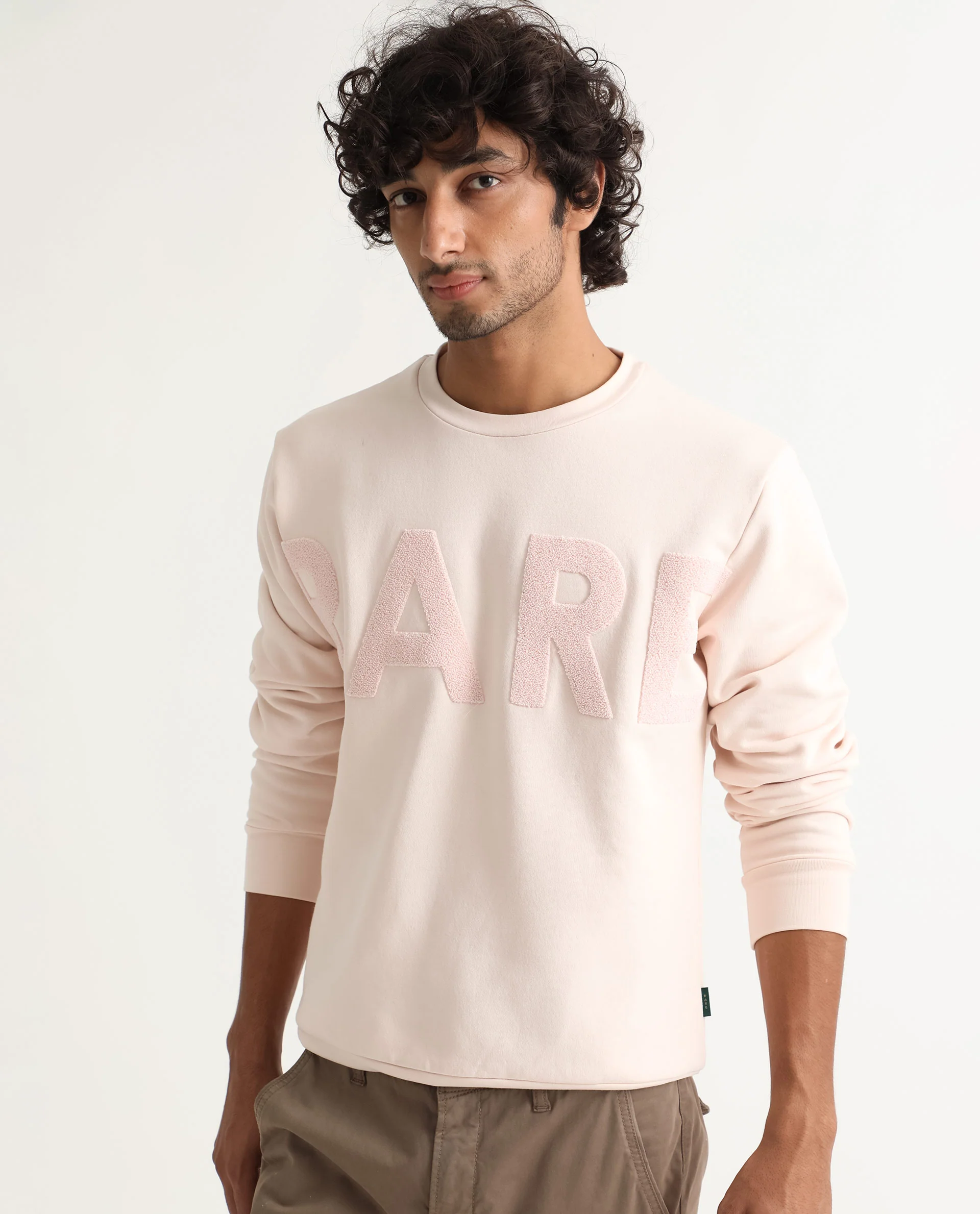 Rare Rabbit Men's Tisot Pink Embroidered Regular Fit Full Sleeve Crew Neck Sweatshirt - Image 9