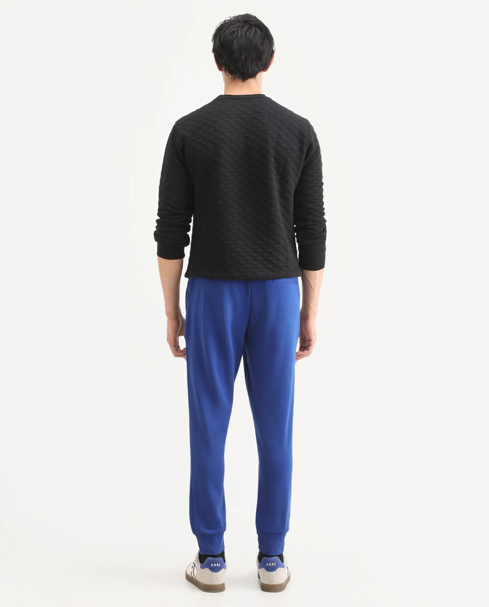 Rare Rabbit Men's Titan Blue Cotton Plain Regular Fit Joggers - Image 7