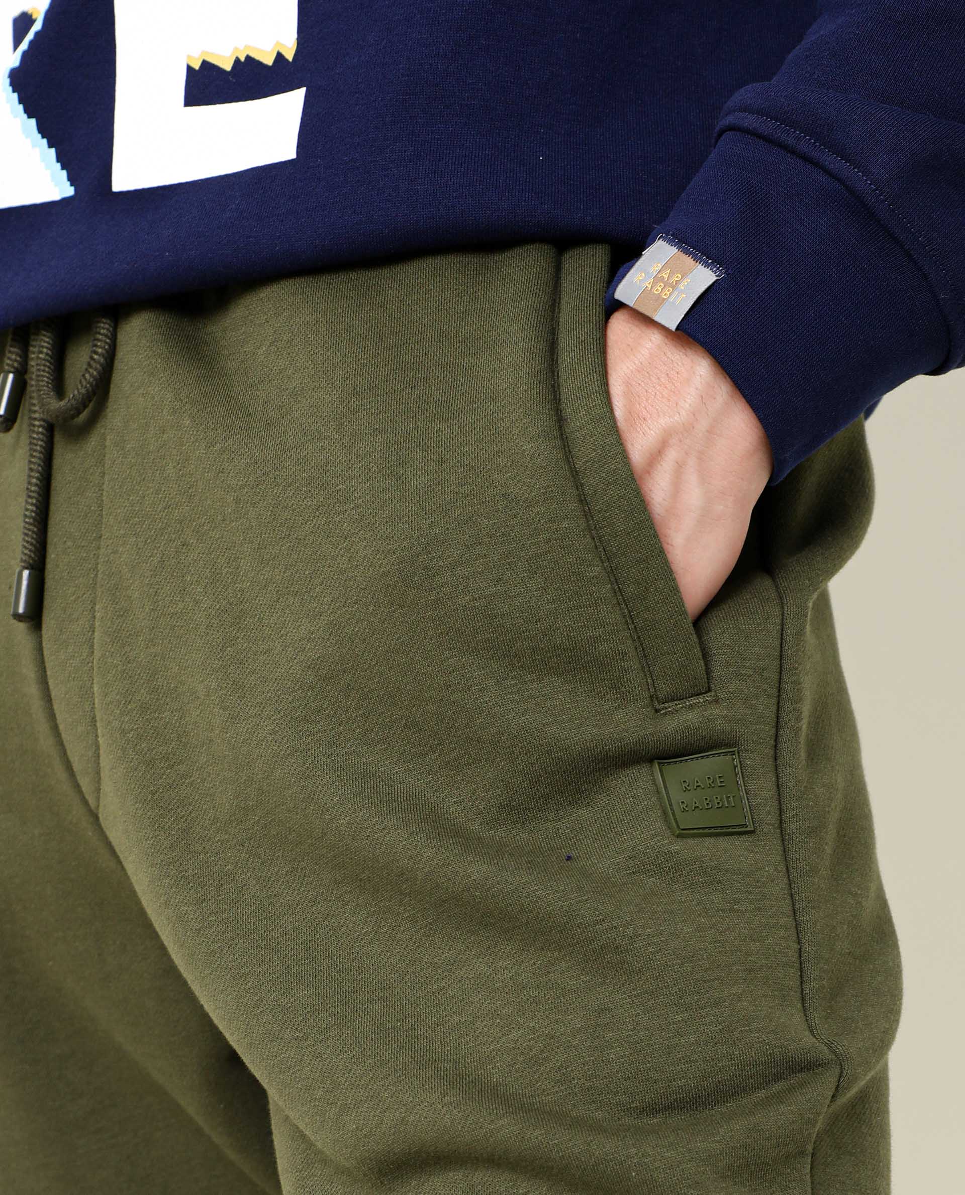 Rare Rabbit Men's Titan Green Cotton Plain Regular Fit Joggers - Image 3