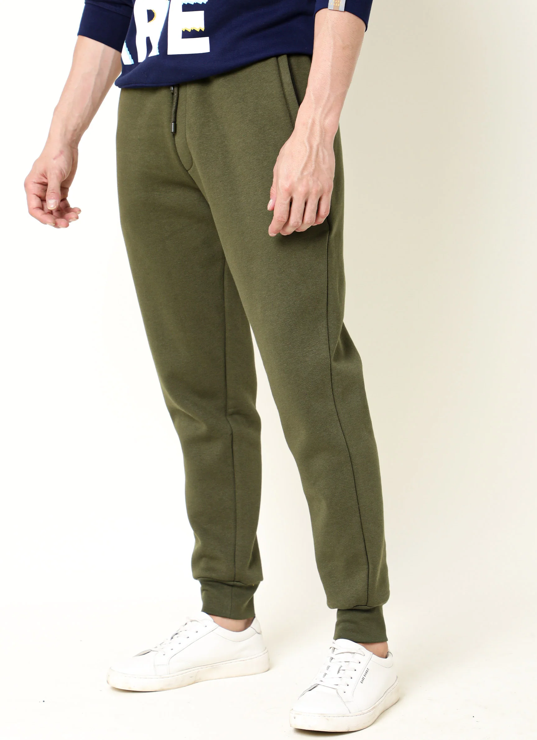 Rare Rabbit Men's Titan Green Cotton Plain Regular Fit Joggers - Image 4