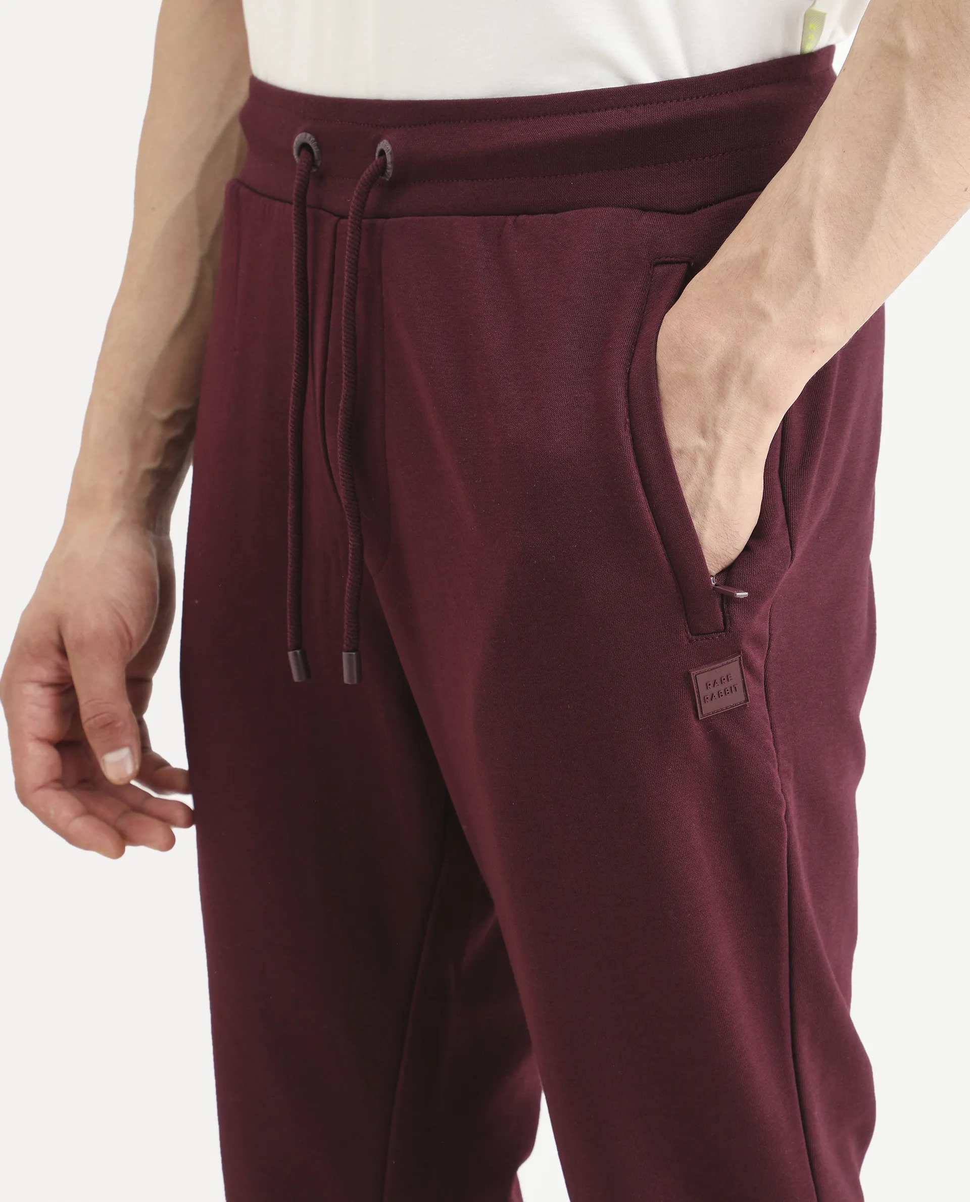 Rare Rabbit Men's Titan Maroon Cotton Plain Regular Fit Joggers - Image 4