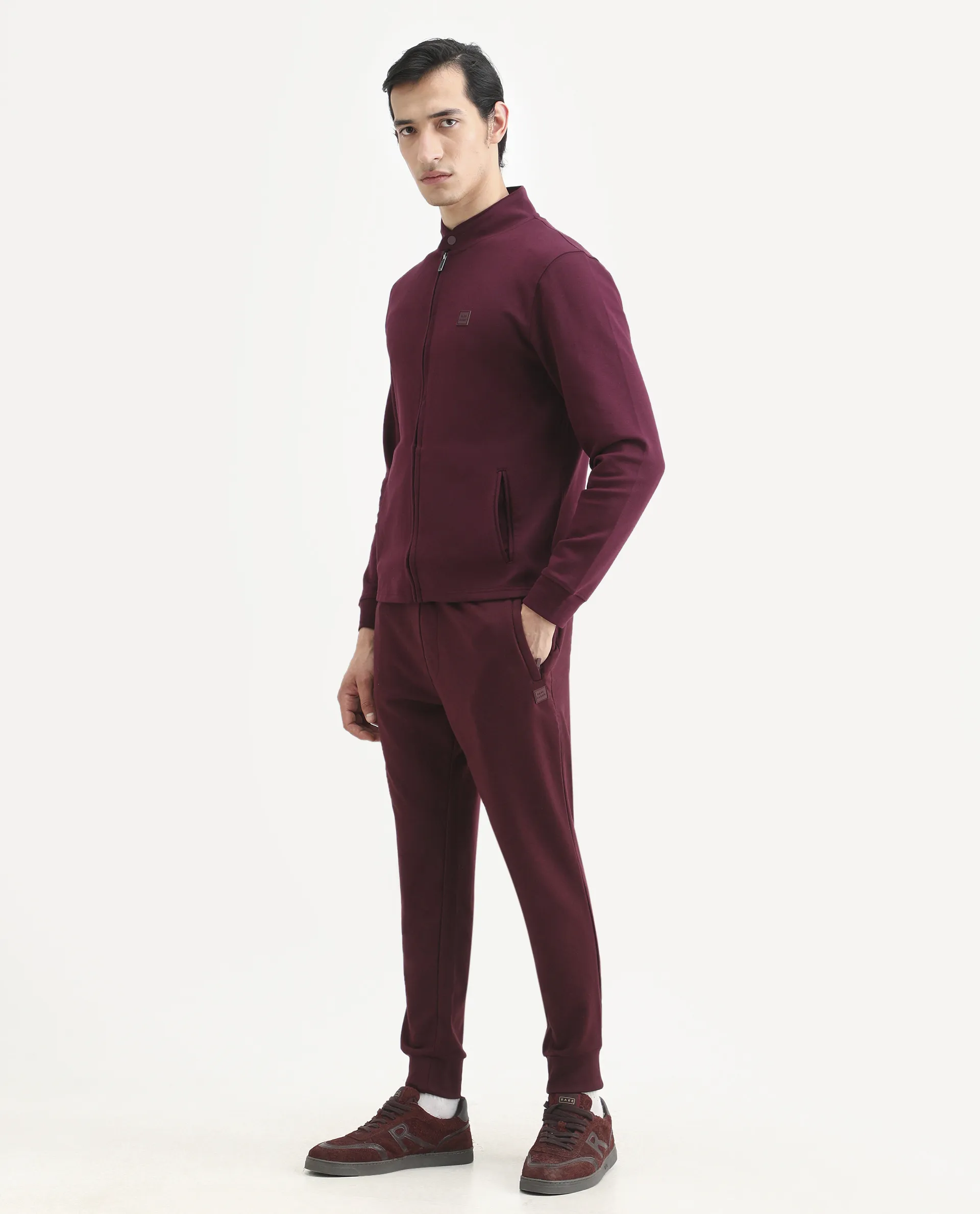 Rare Rabbit Men's Titan Maroon Cotton Plain Regular Fit Joggers - Image 6