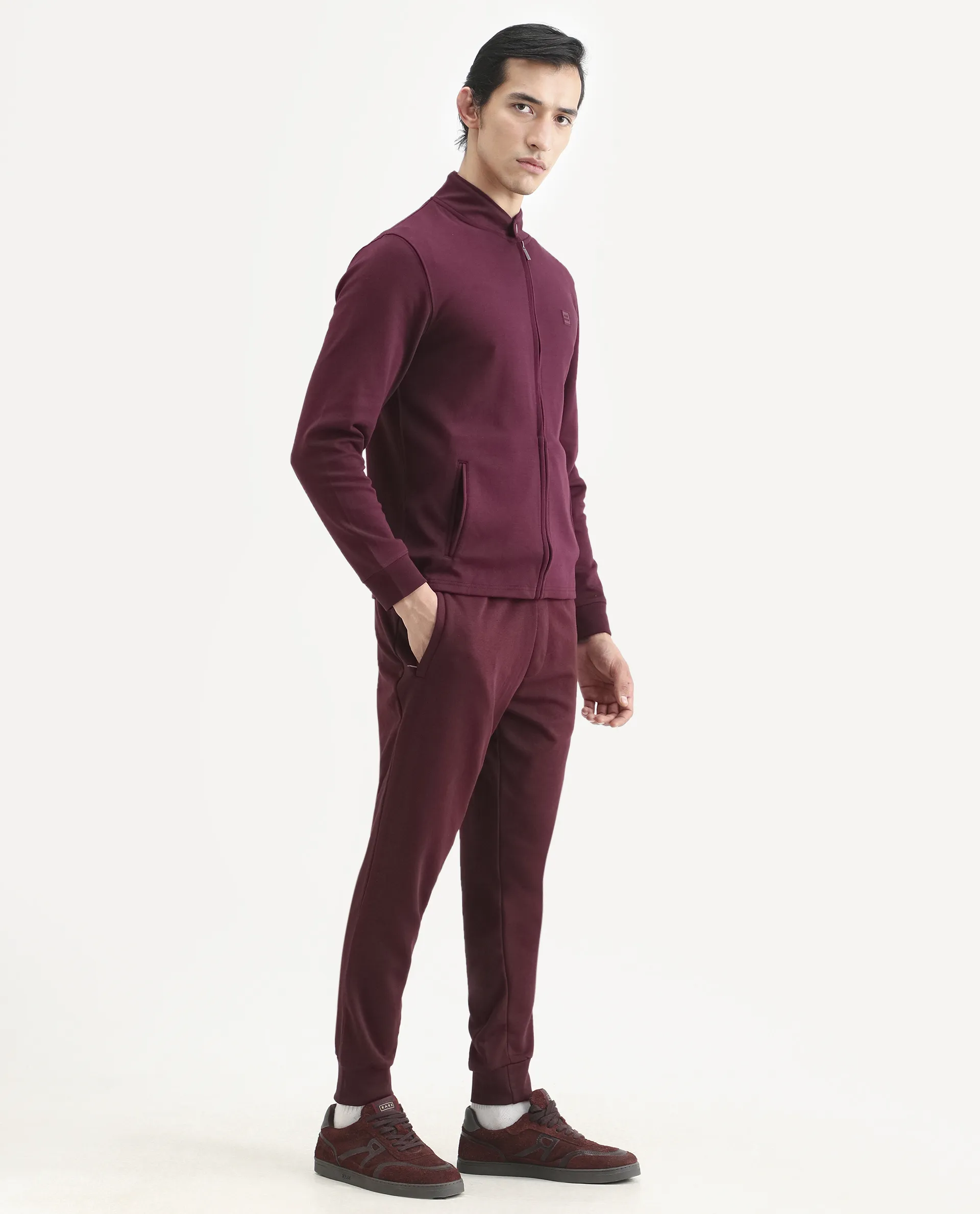 Rare Rabbit Men's Titan Maroon Cotton Plain Regular Fit Joggers - Image 7