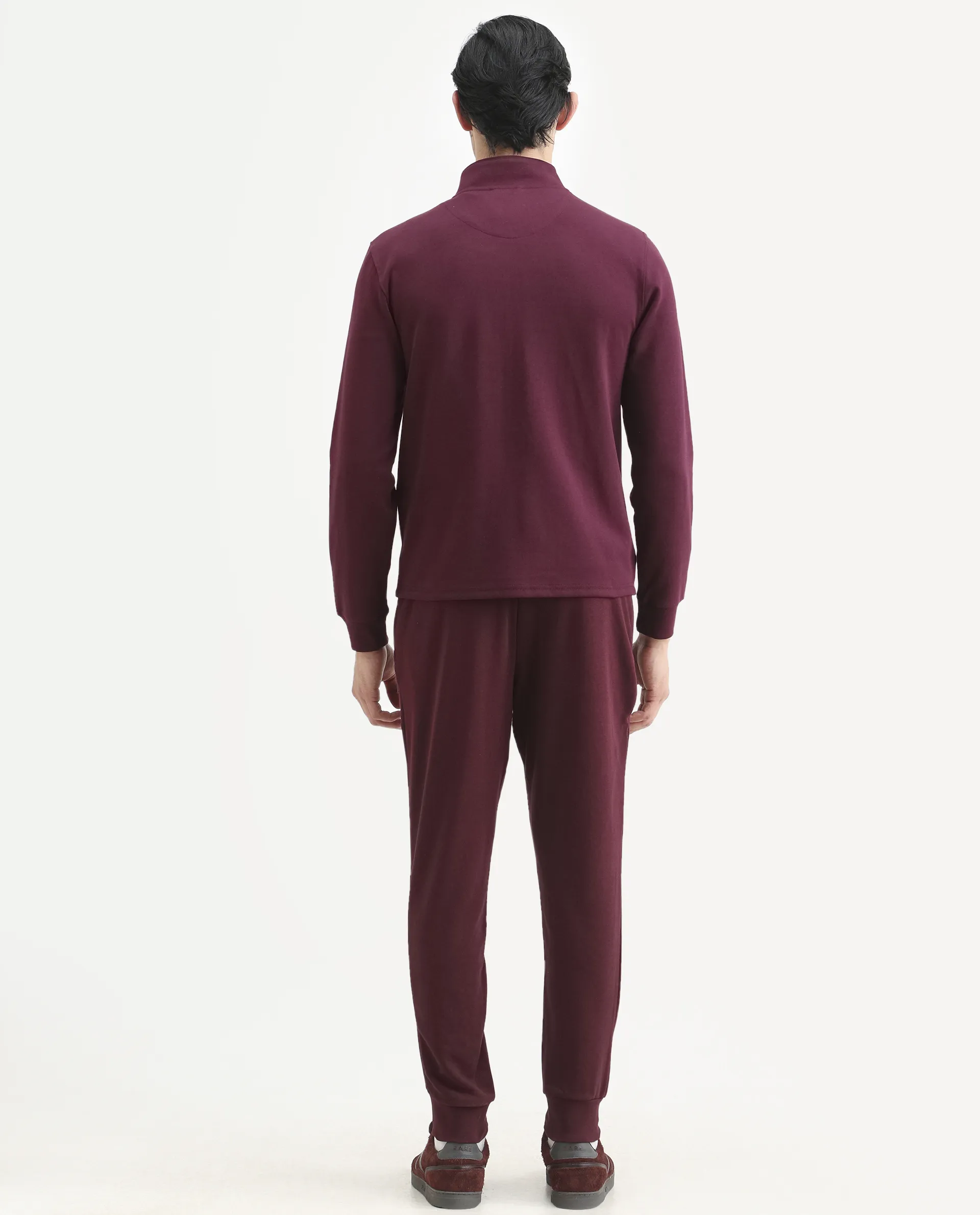 Rare Rabbit Men's Titan Maroon Cotton Plain Regular Fit Joggers - Image 8