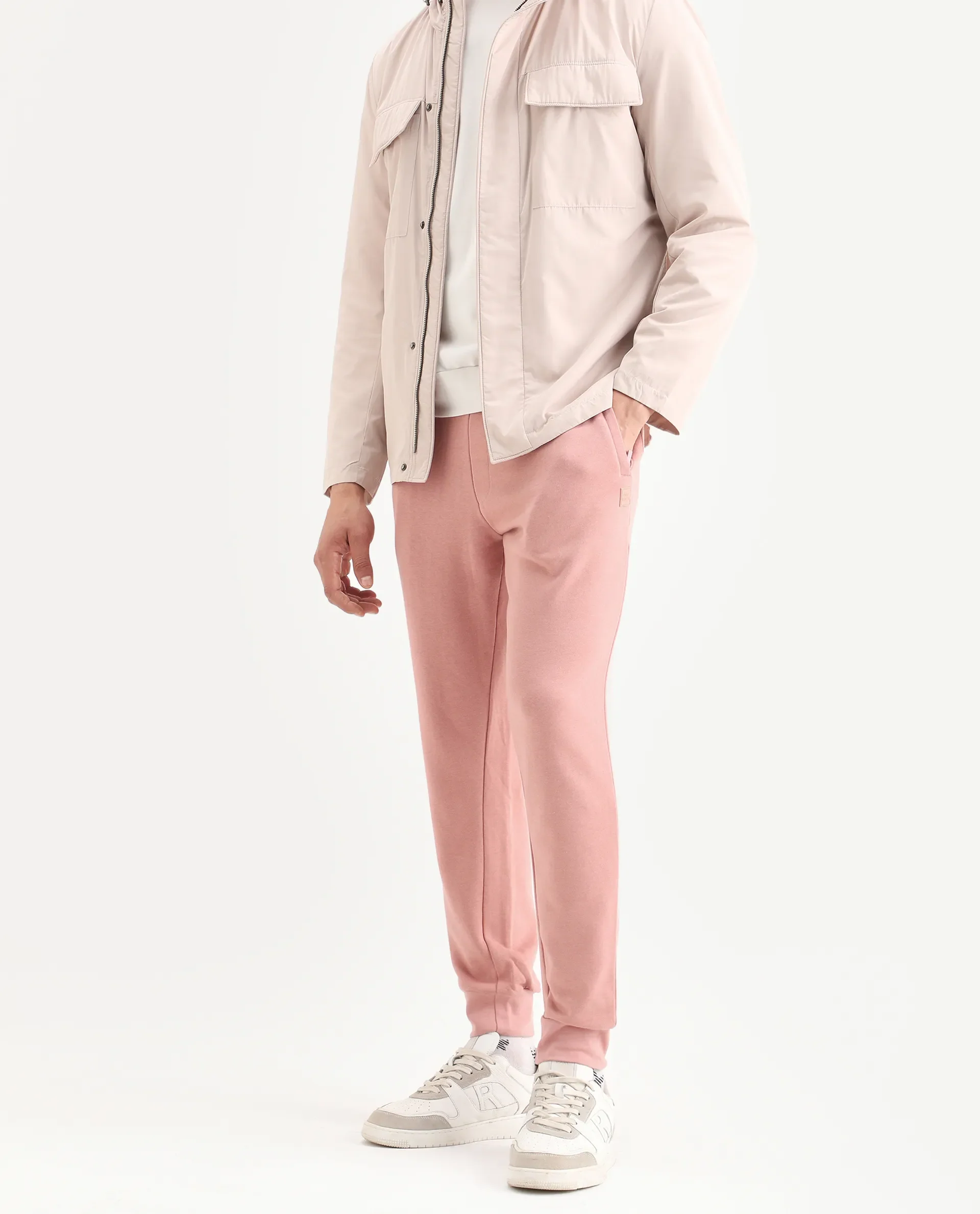Rare Rabbit Men's Titan Pink Cotton Plain Regular Fit Joggers - Image 3