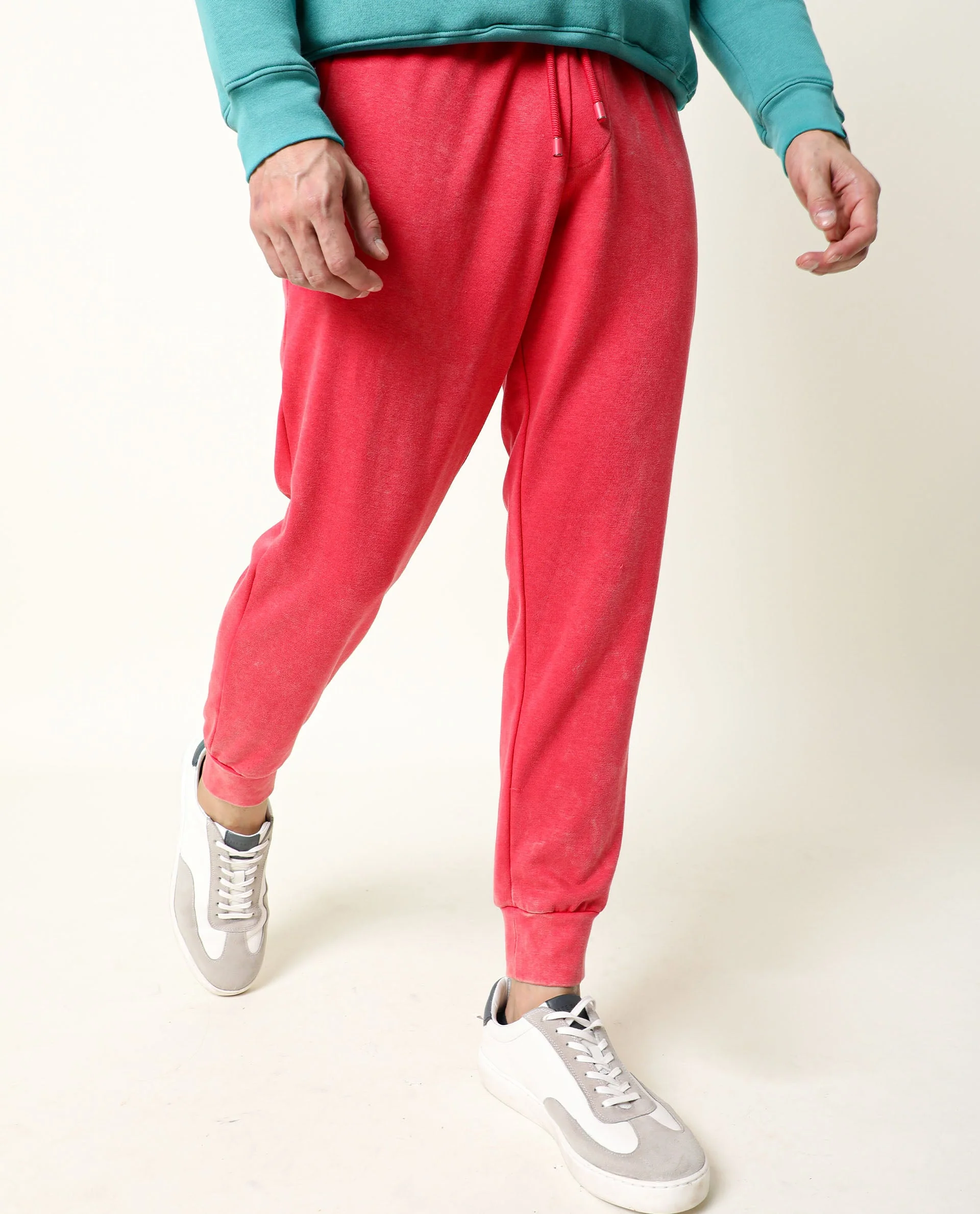 Rare Rabbit Men's Titan Red Cotton Plain Regular Fit Joggers - Image 6