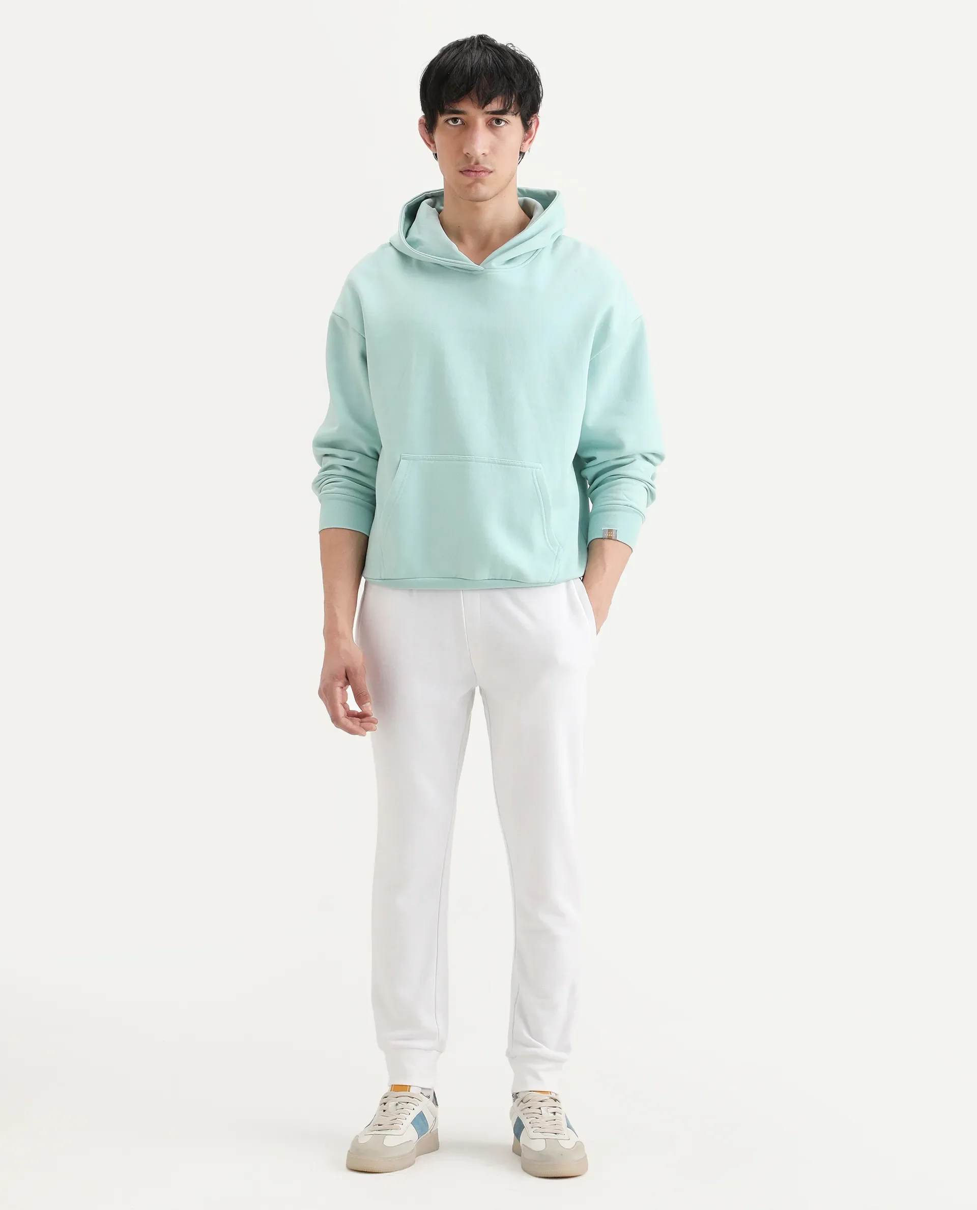 Rare Rabbit Men's Titan White Cotton Plain Regular Fit Joggers - Image 2