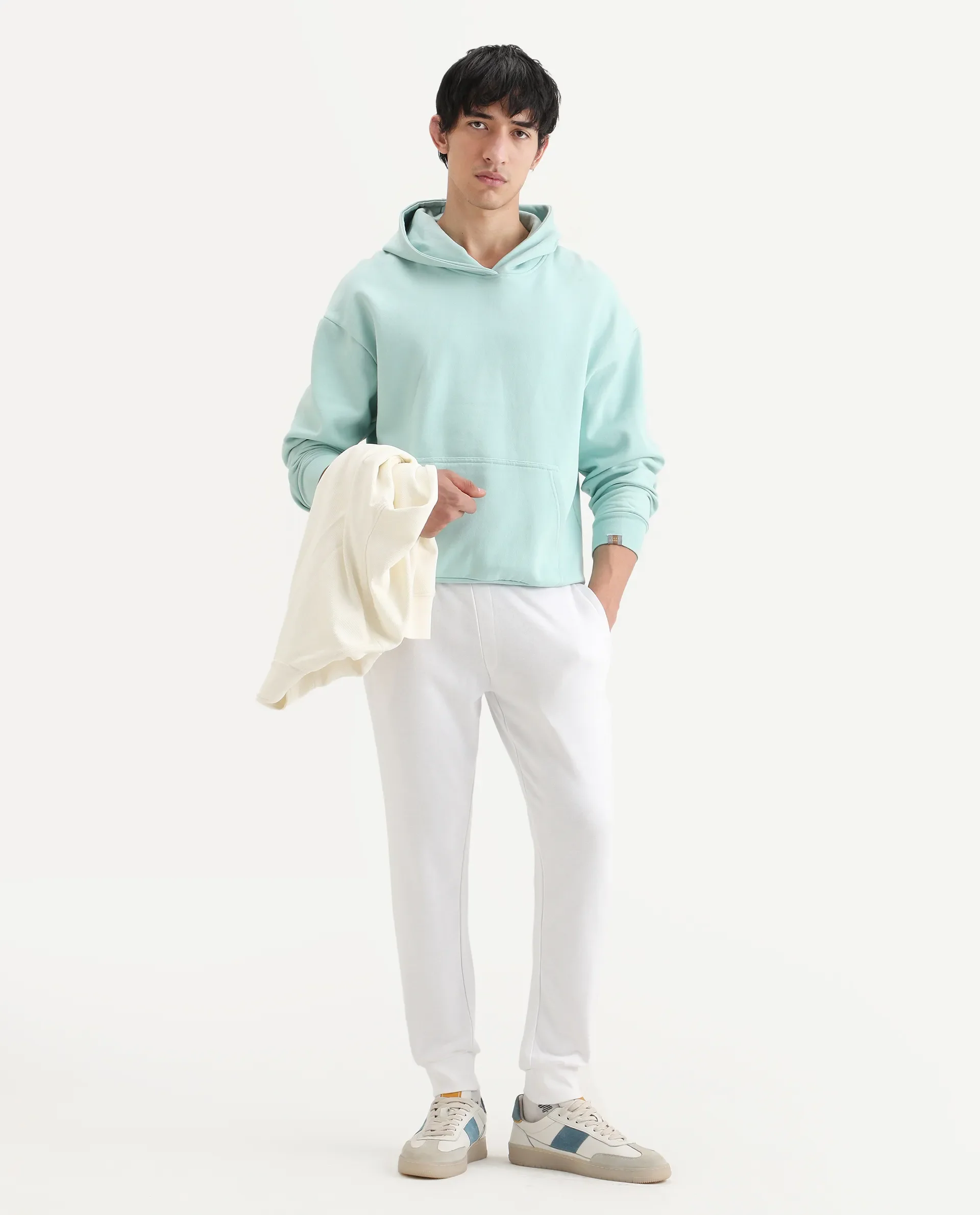 Rare Rabbit Men's Titan White Cotton Plain Regular Fit Joggers - Image 3