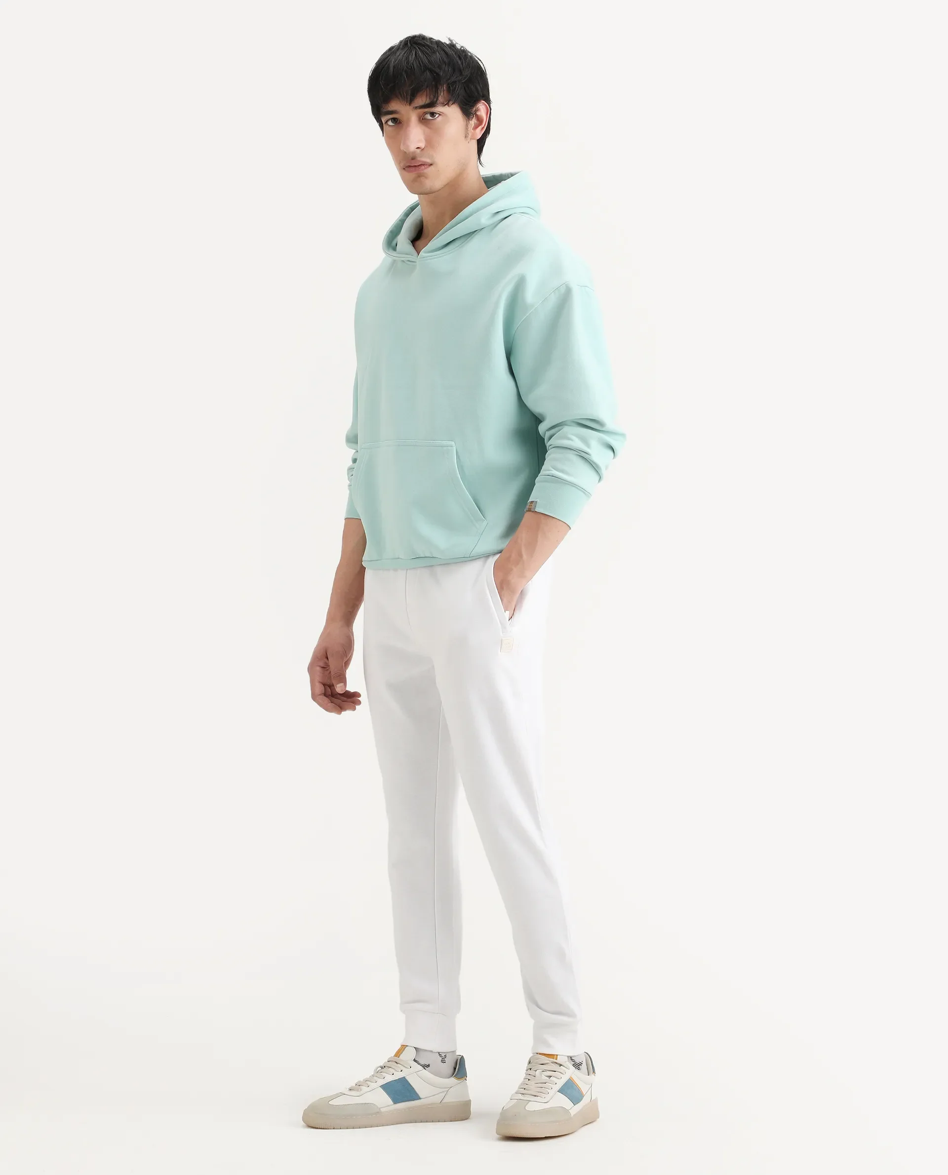 Rare Rabbit Men's Titan White Cotton Plain Regular Fit Joggers - Image 6