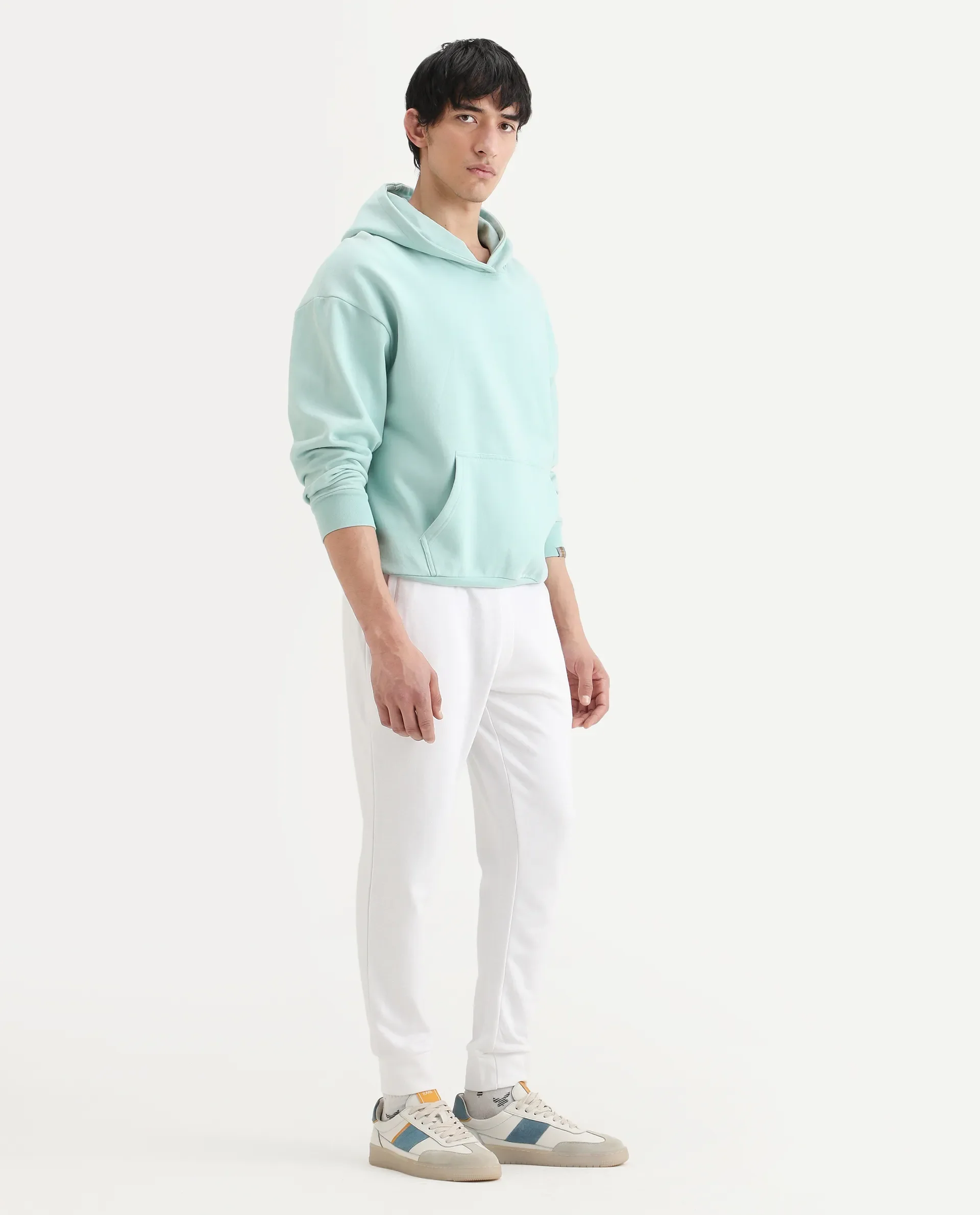 Rare Rabbit Men's Titan White Cotton Plain Regular Fit Joggers - Image 7