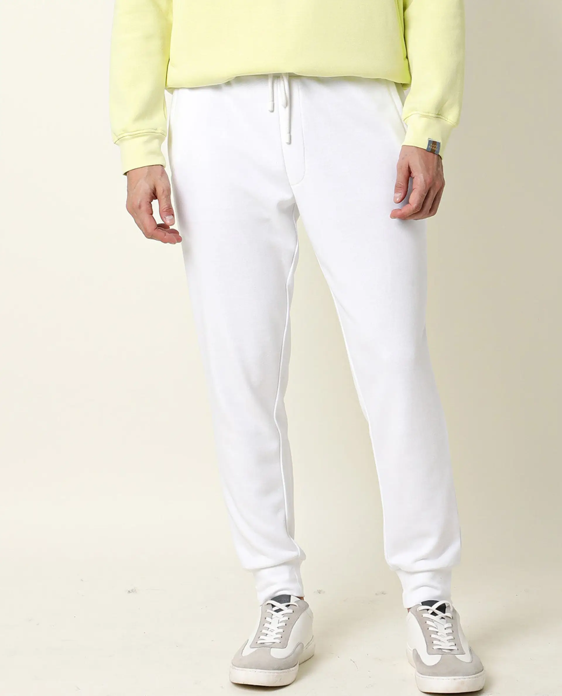 Rare Rabbit Men's Titan White Cotton Plain Regular Fit Joggers - Image 9