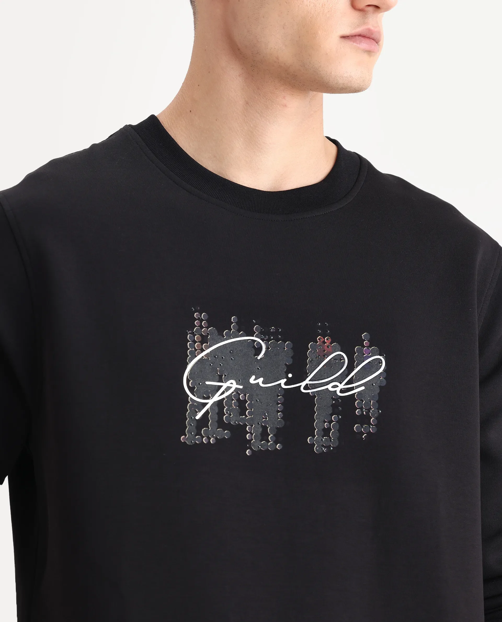 Rare Rabbit Men's Tive Black Cotton Blend Graphic Print Regular Fit Full Sleeve Crew Neck Sweatshirt - Image 3