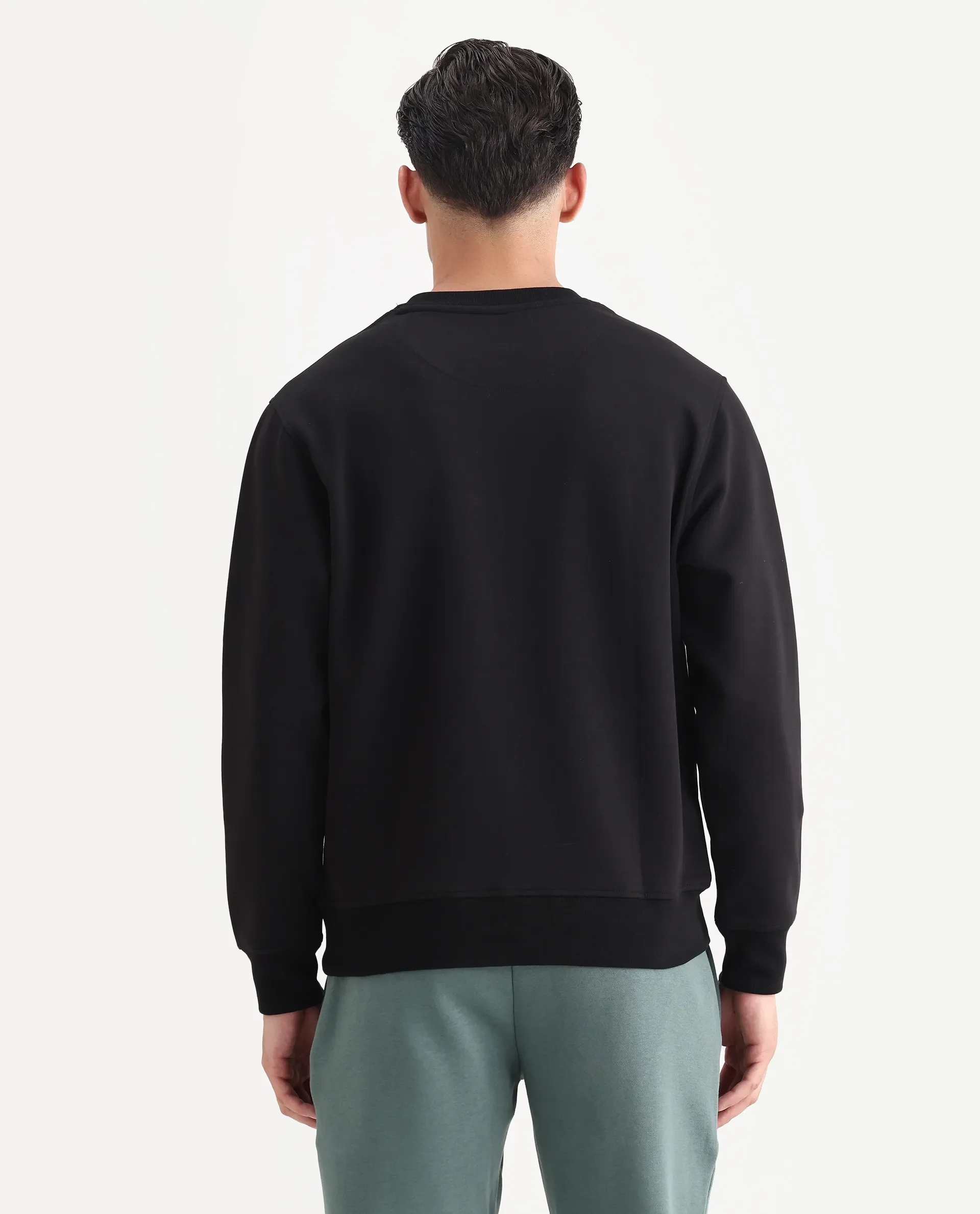 Rare Rabbit Men's Tive Black Cotton Blend Graphic Print Regular Fit Full Sleeve Crew Neck Sweatshirt - Image 7