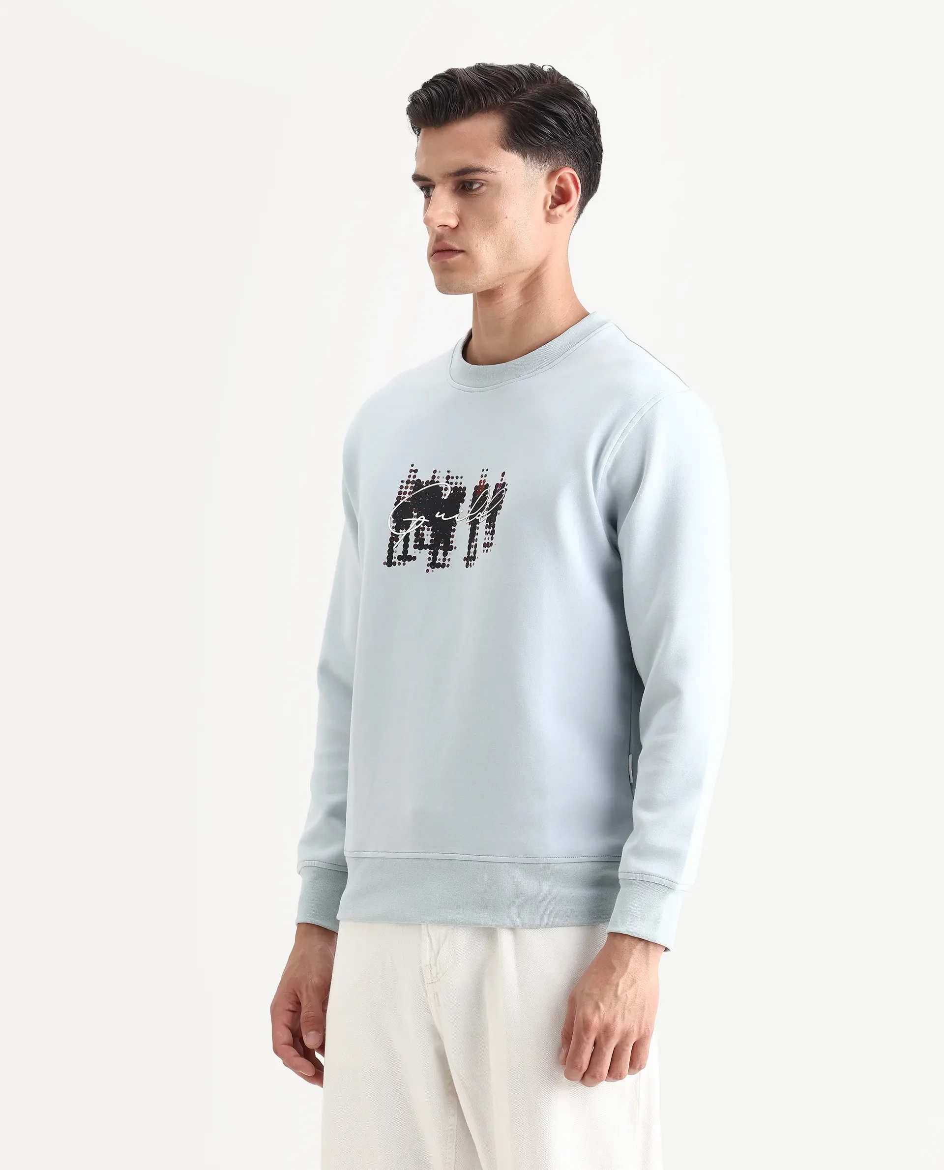 Rare Rabbit Men's Tive Dusky Blue Cotton Blend Graphic Print Regular Fit Full Sleeve Crew Neck Sweatshirt - Image 4