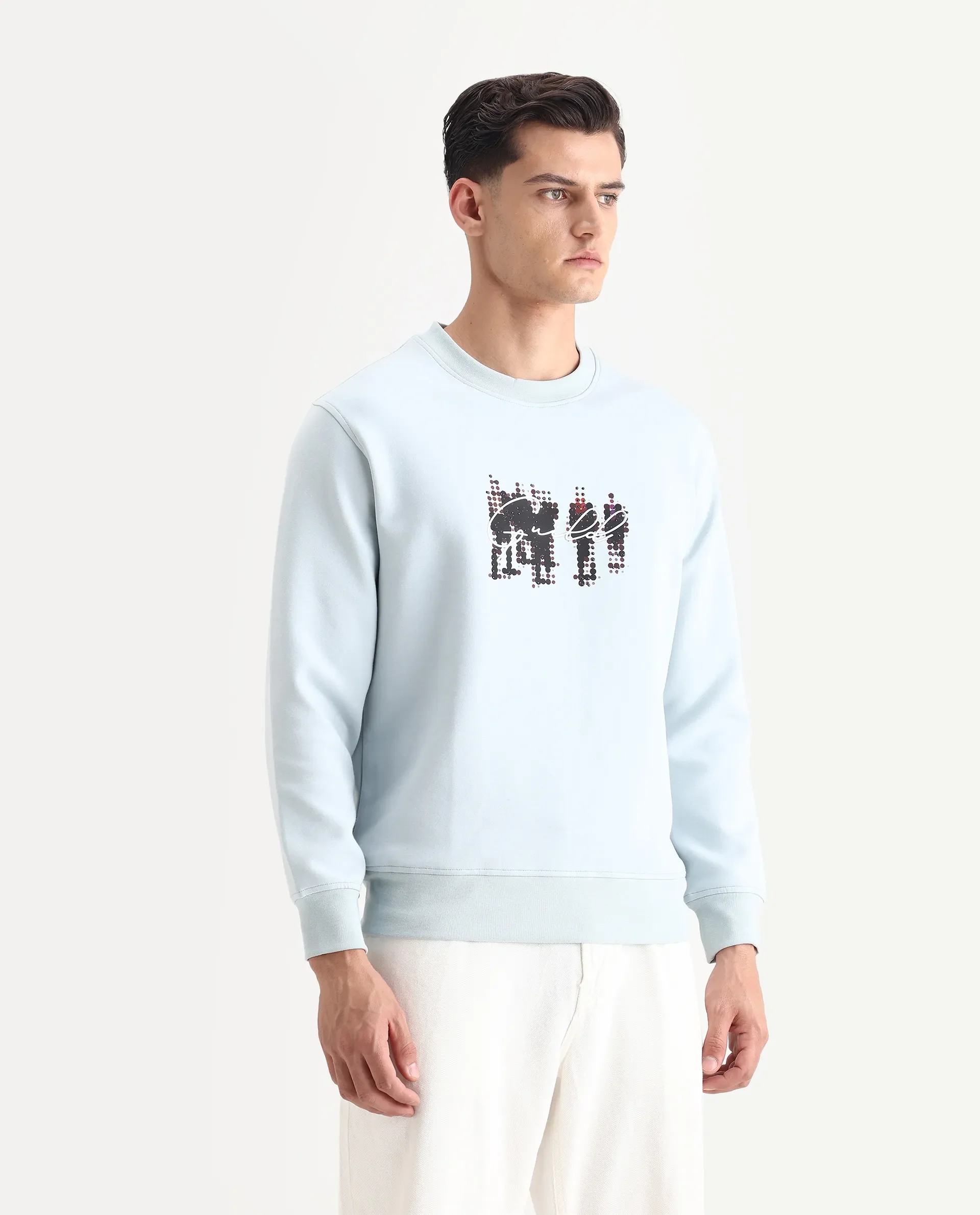 Rare Rabbit Men's Tive Dusky Blue Cotton Blend Graphic Print Regular Fit Full Sleeve Crew Neck Sweatshirt - Image 5