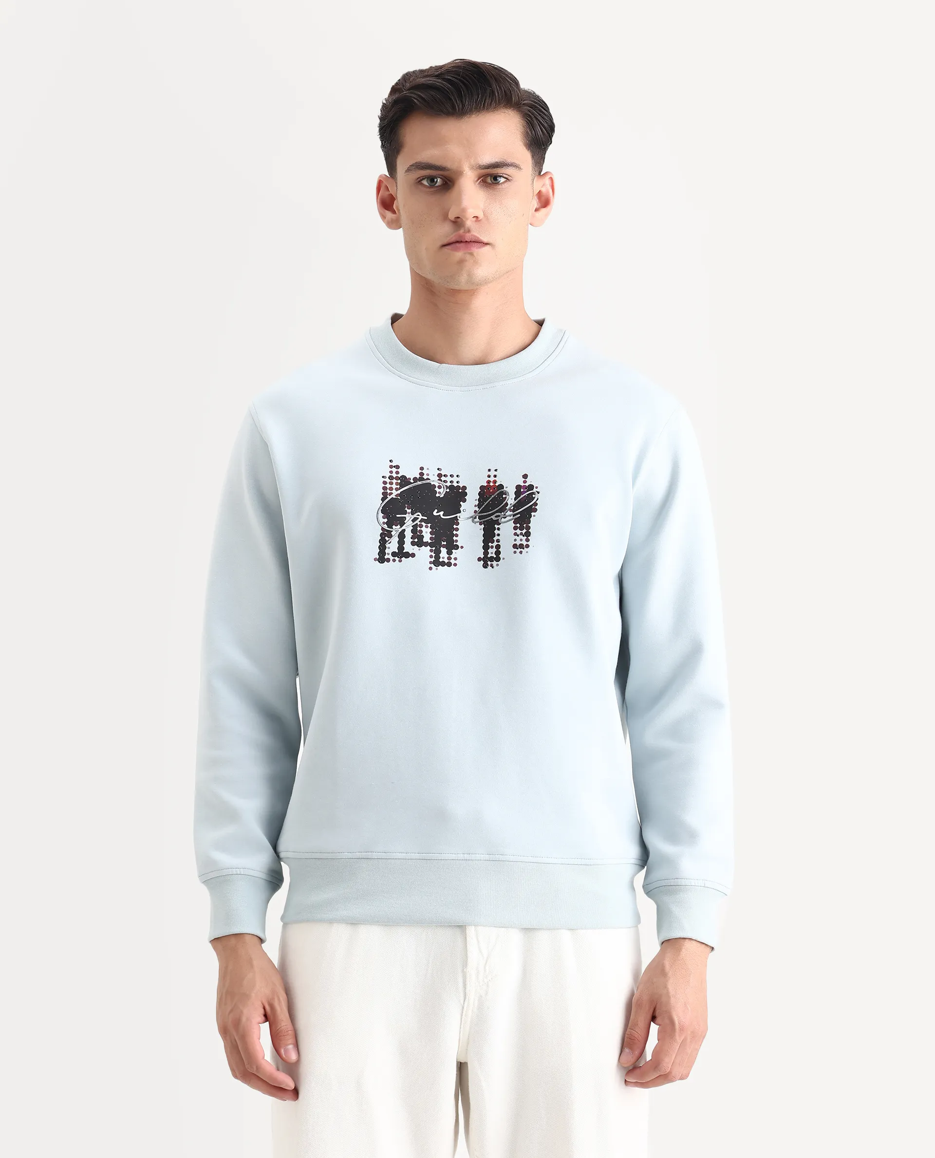 Rare Rabbit Men's Tive Dusky Blue Cotton Blend Graphic Print Regular Fit Full Sleeve Crew Neck Sweatshirt - Image 6