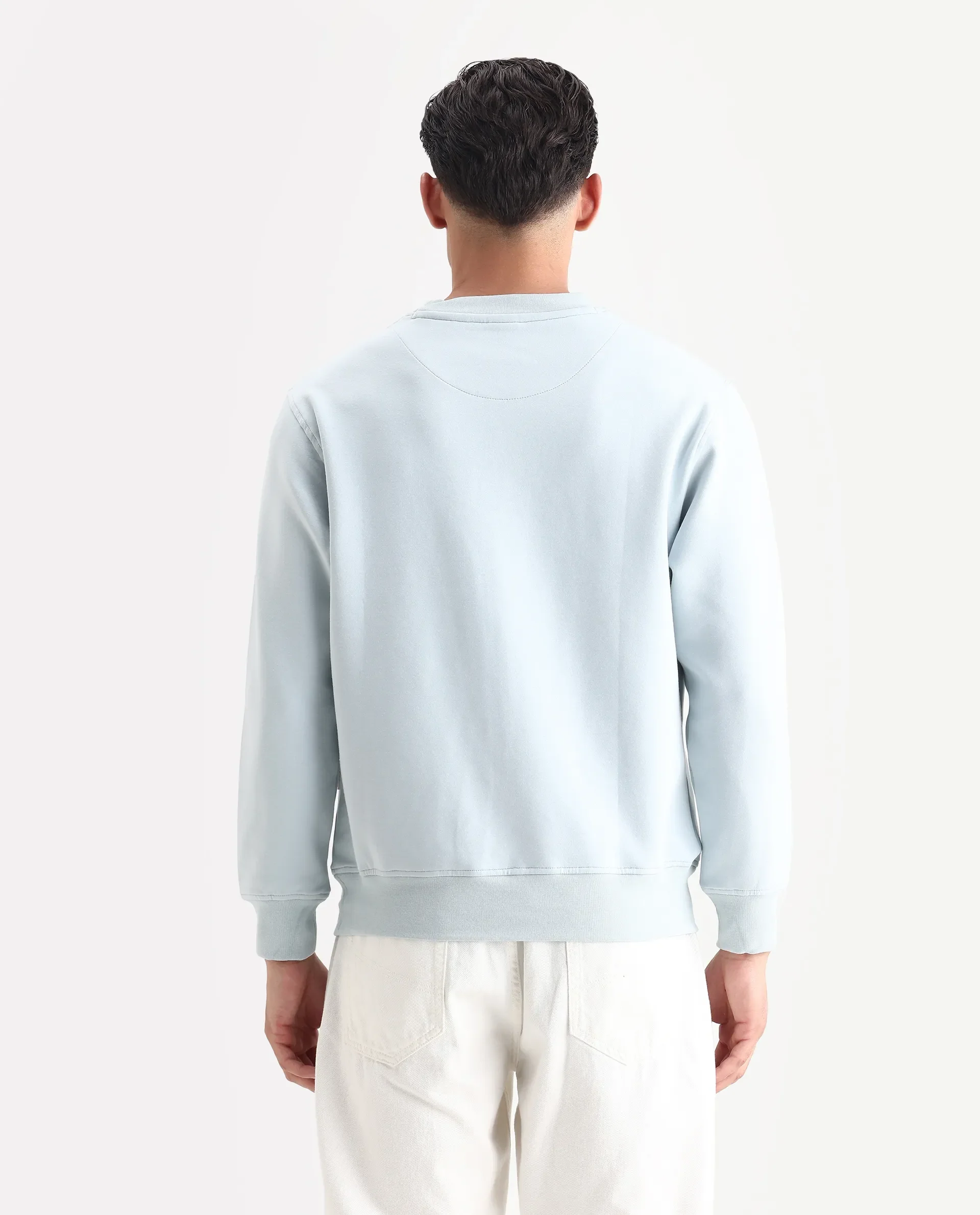 Rare Rabbit Men's Tive Dusky Blue Cotton Blend Graphic Print Regular Fit Full Sleeve Crew Neck Sweatshirt - Image 7