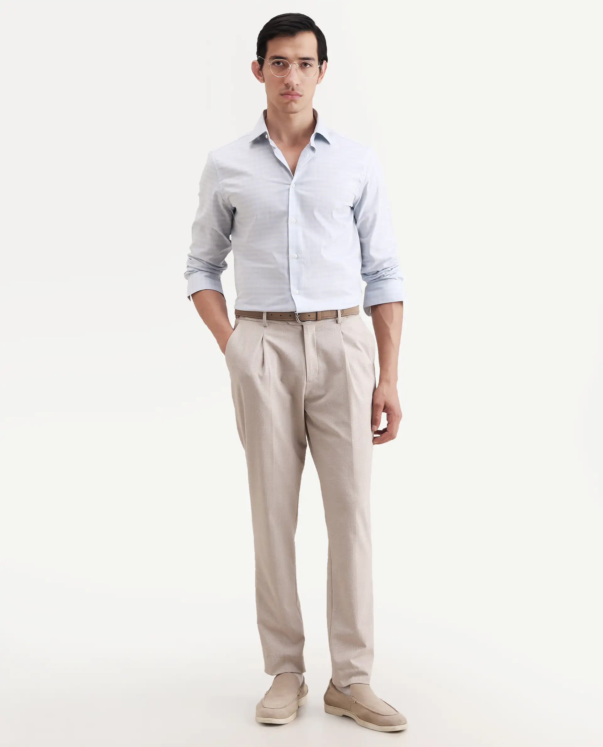 Rare Rabbit Men's Tixo Light Blue Cotton Fabric Full Sleeve Spread Collar Regular Fit Checked Shirt - Image 2