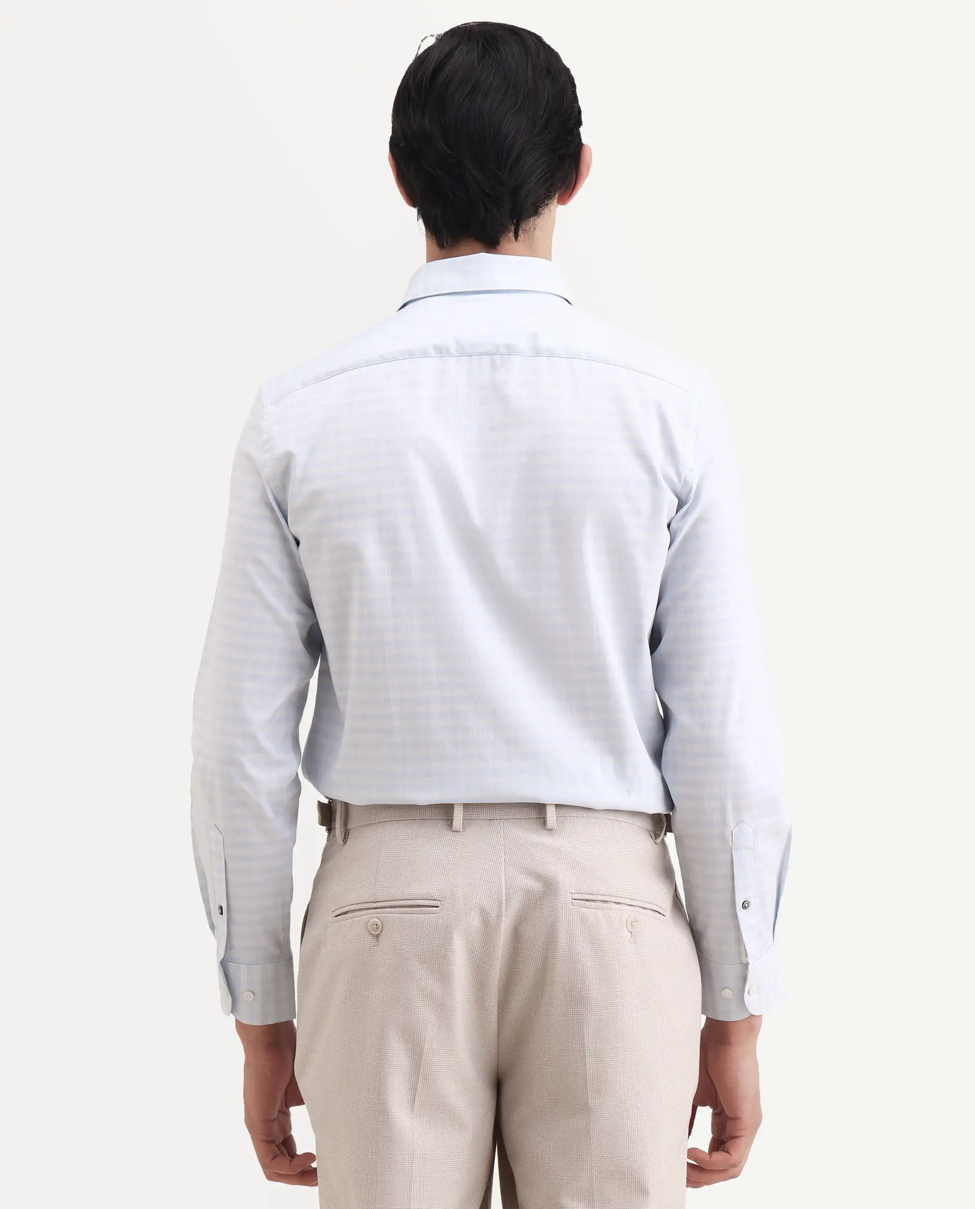 Rare Rabbit Men's Tixo Light Blue Cotton Fabric Full Sleeve Spread Collar Regular Fit Checked Shirt - Image 7