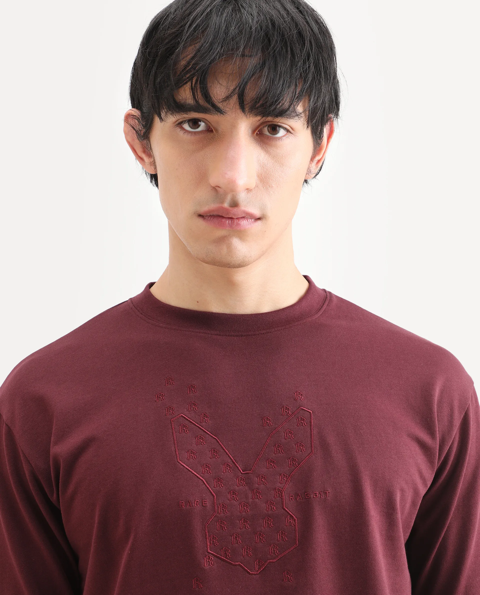 Rare Rabbit Men's Tiz Dark Red Cotton Fabric Half Sleeve Crew Neck Oversize Graphic Print T-Shirt - Image 7