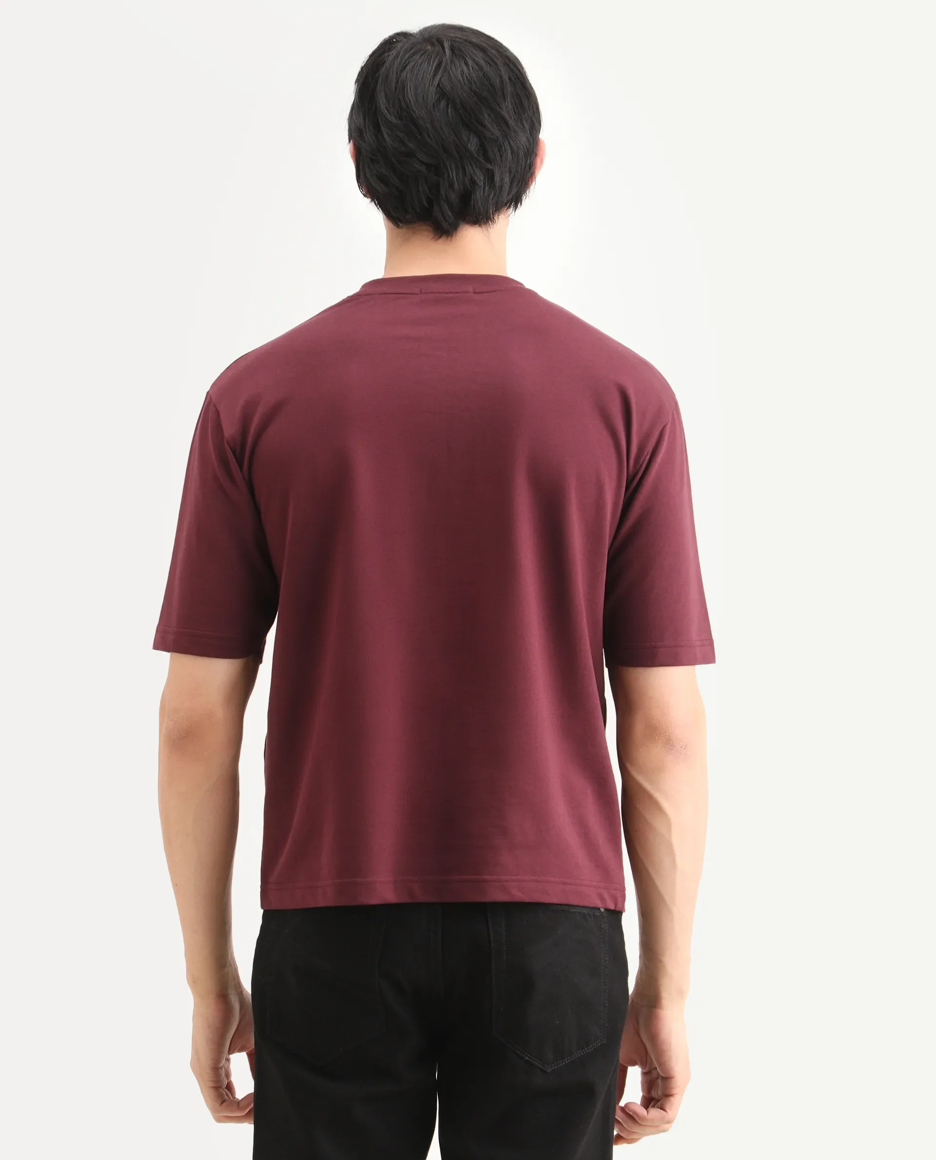 Rare Rabbit Men's Tiz Dark Red Cotton Fabric Half Sleeve Crew Neck Oversize Graphic Print T-Shirt - Image 8