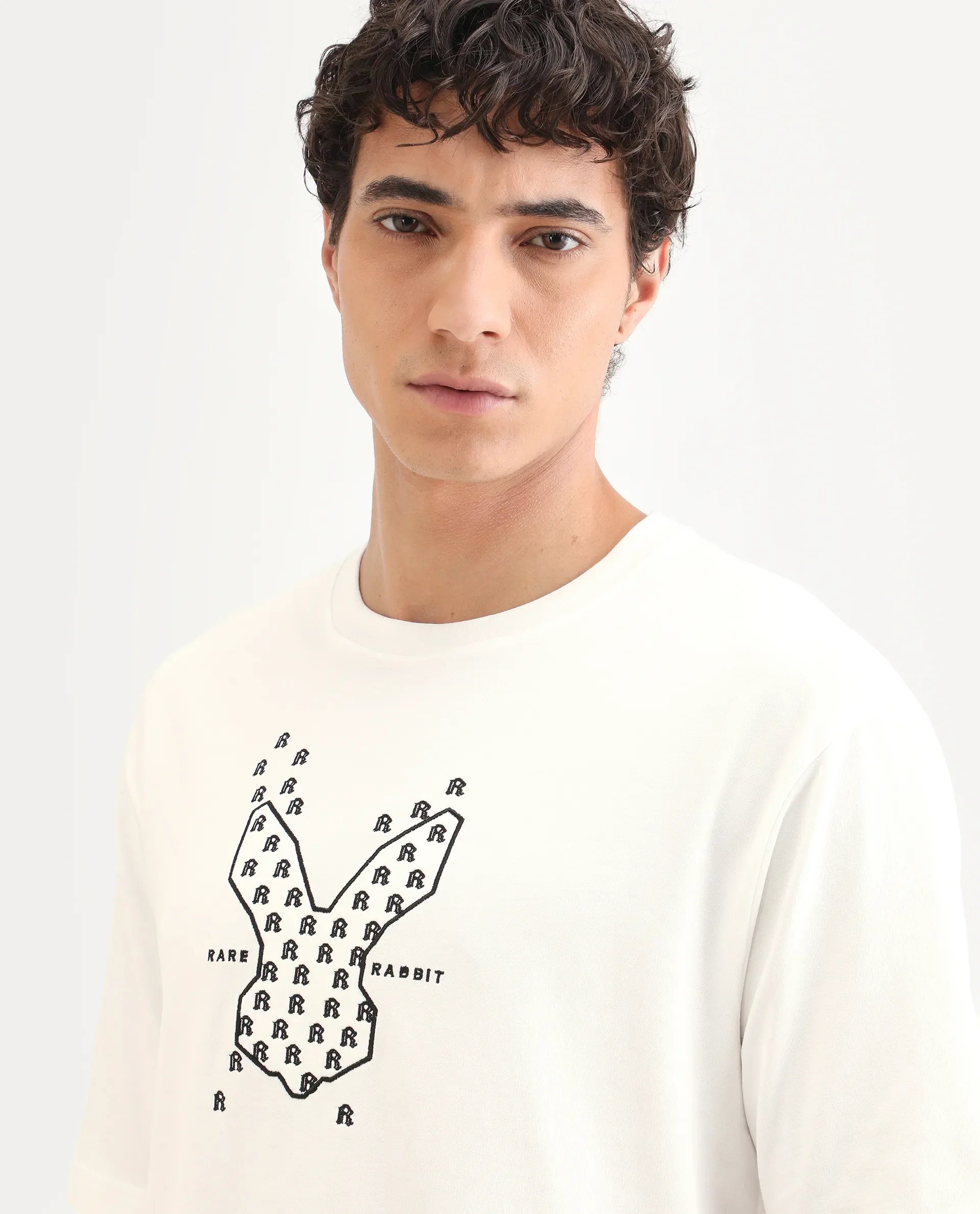 Rare Rabbit Men's Tiz White Cotton Fabric Half Sleeve Crew Neck Oversize Graphic Print T-Shirt - Image 7
