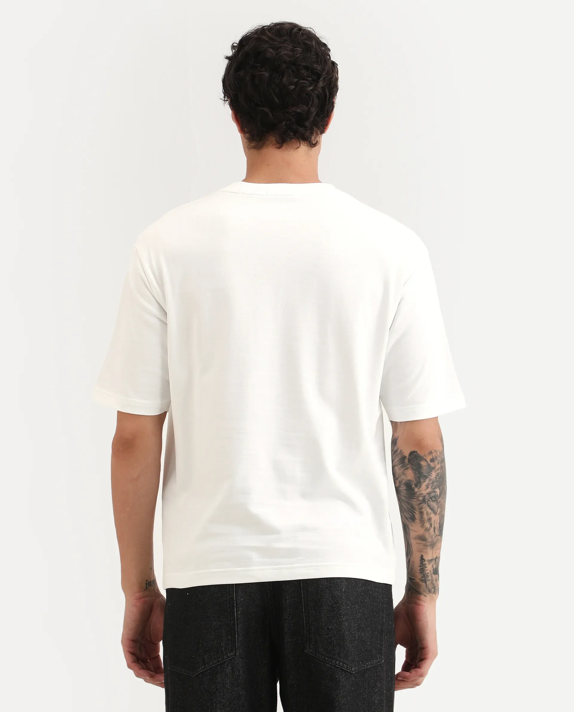 Rare Rabbit Men's Tiz White Cotton Fabric Half Sleeve Crew Neck Oversize Graphic Print T-Shirt - Image 8