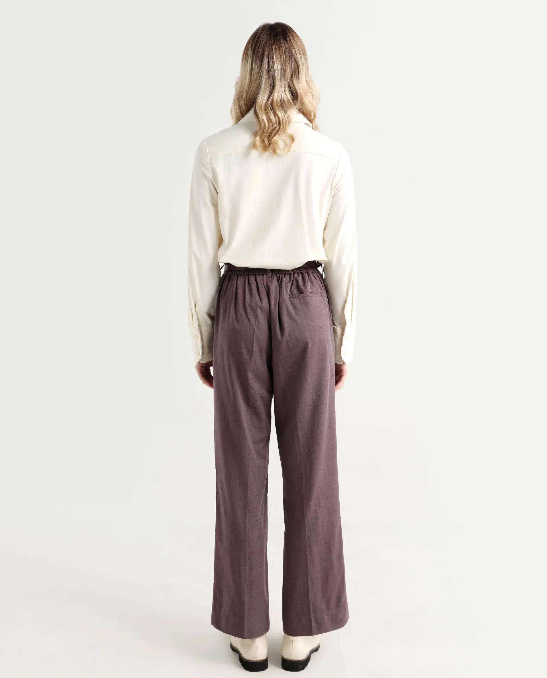 Rareism Women's Tiza Brown Polyester Blend Plain Ankle Length Straight Fit Trouser - Image 7