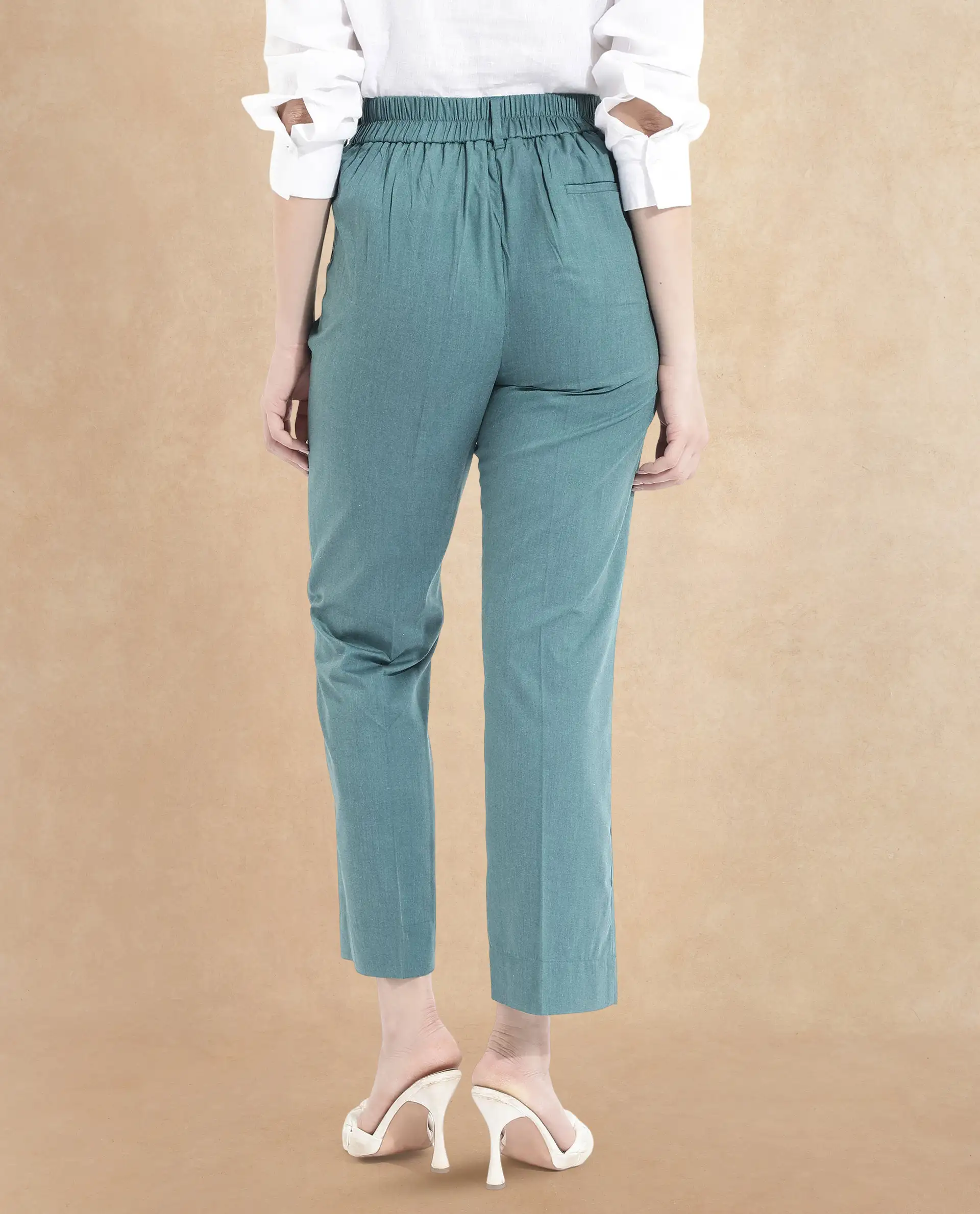 Rareism Women's Tiza Green Polyester Blend Plain Ankle Length Straight Fit Trouser - Image 6
