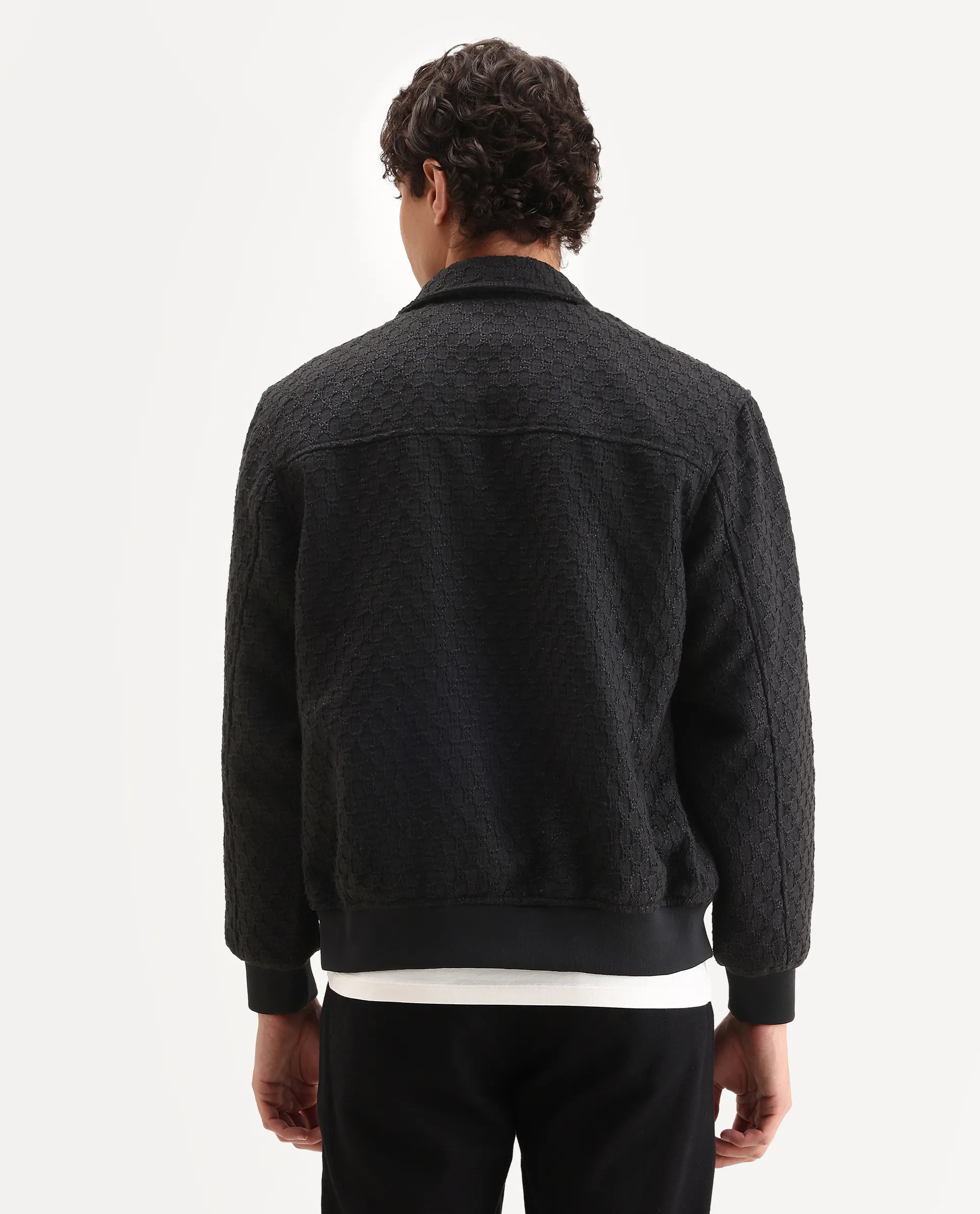 Rare Rabbit Men's Tizol Black Polyester Blend Fabric High Neck Regular Fit Textured Jacket - Image 7