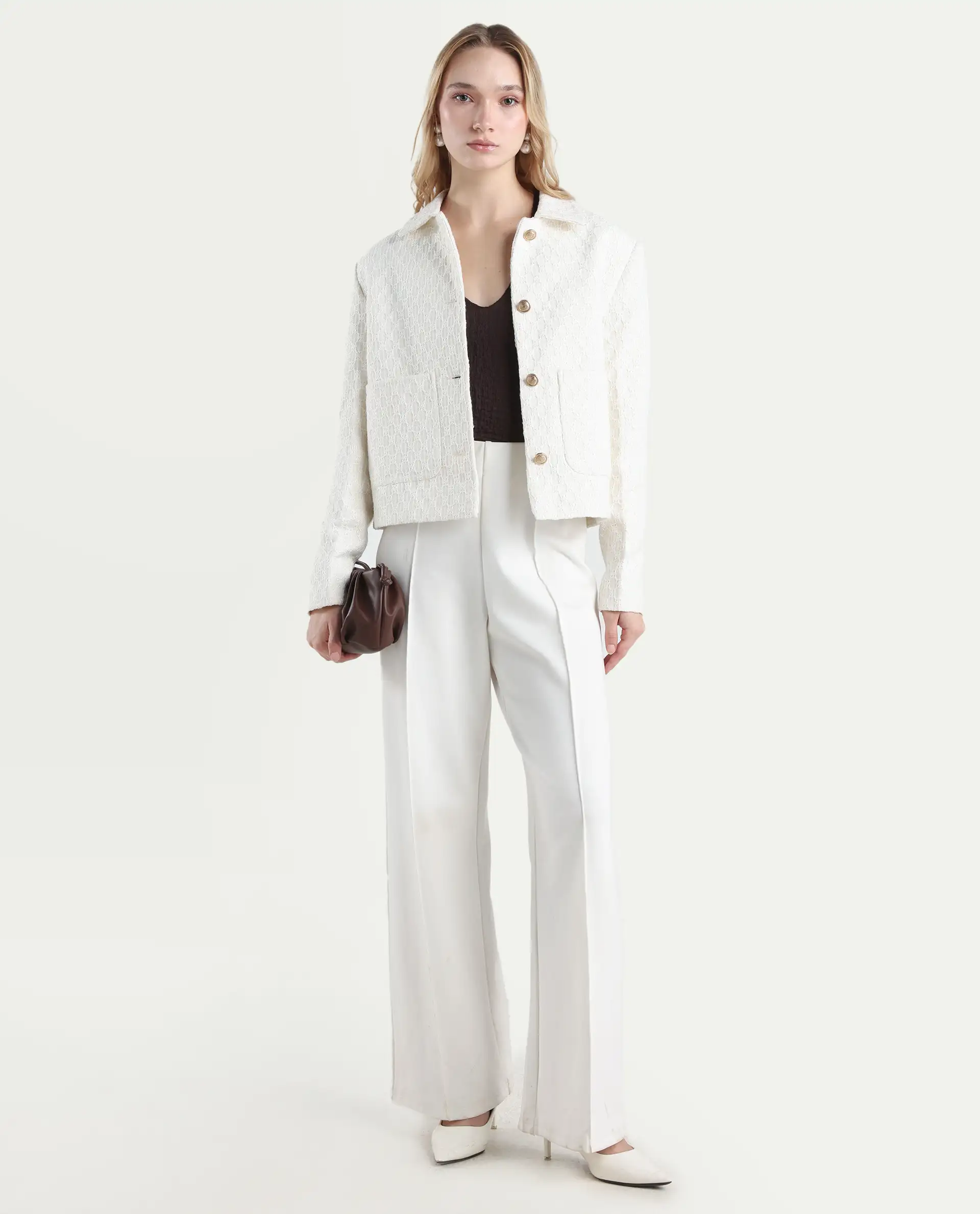 Rareism Women's Tizol-W Off White Polyester Blend Spread Collar Regular Fit Jacket - Image 2
