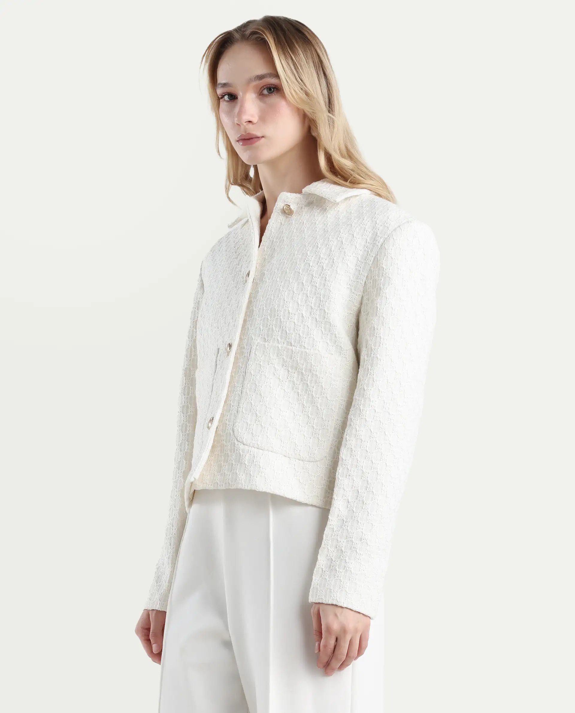 Rareism Women's Tizol-W Off White Polyester Blend Spread Collar Regular Fit Jacket - Image 5