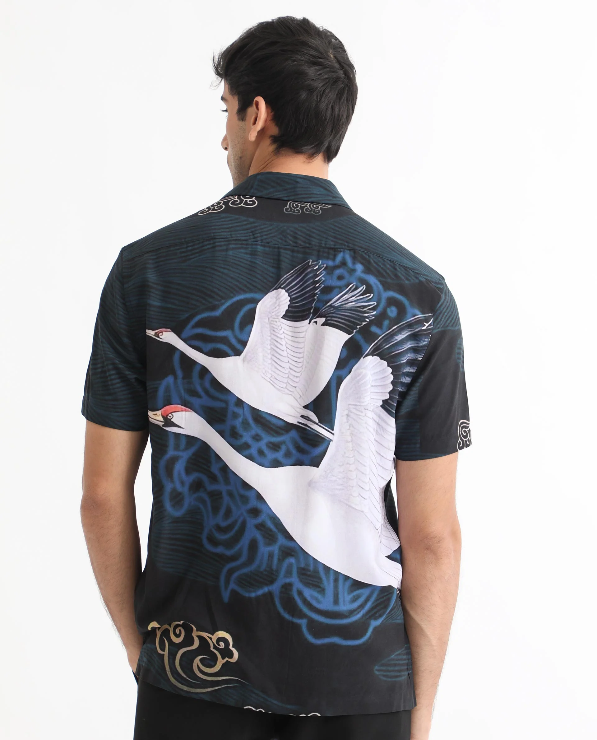 Rare Rabbit Men's Tobal Navy Viscose Animal Print Regular Fit Half Sleeve Cuban Collar Shirt - Image 8