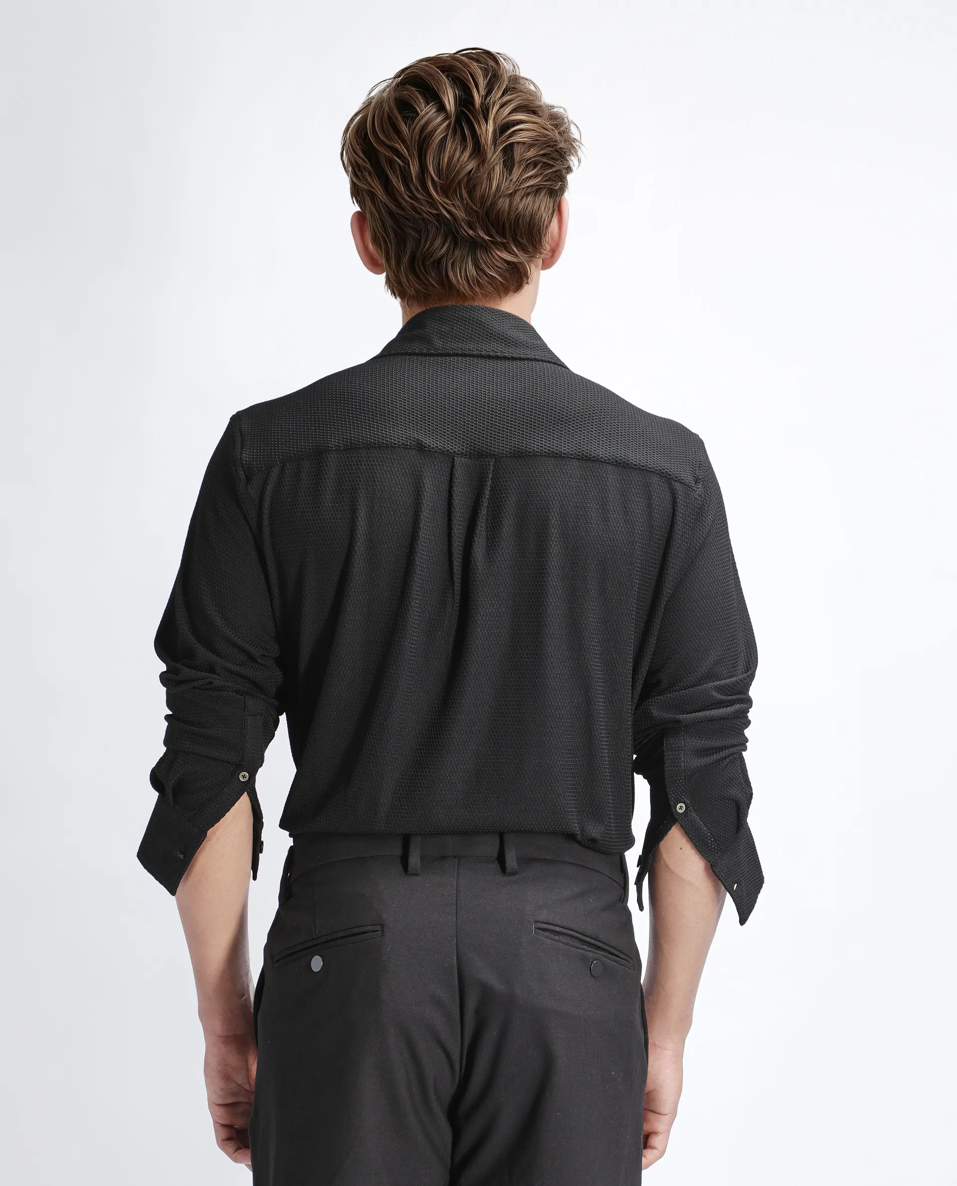 Rare Rabbit Men's Tobbit Black Cotton Textured Regular Fit Full Sleeve Collared Shirt - Image 5