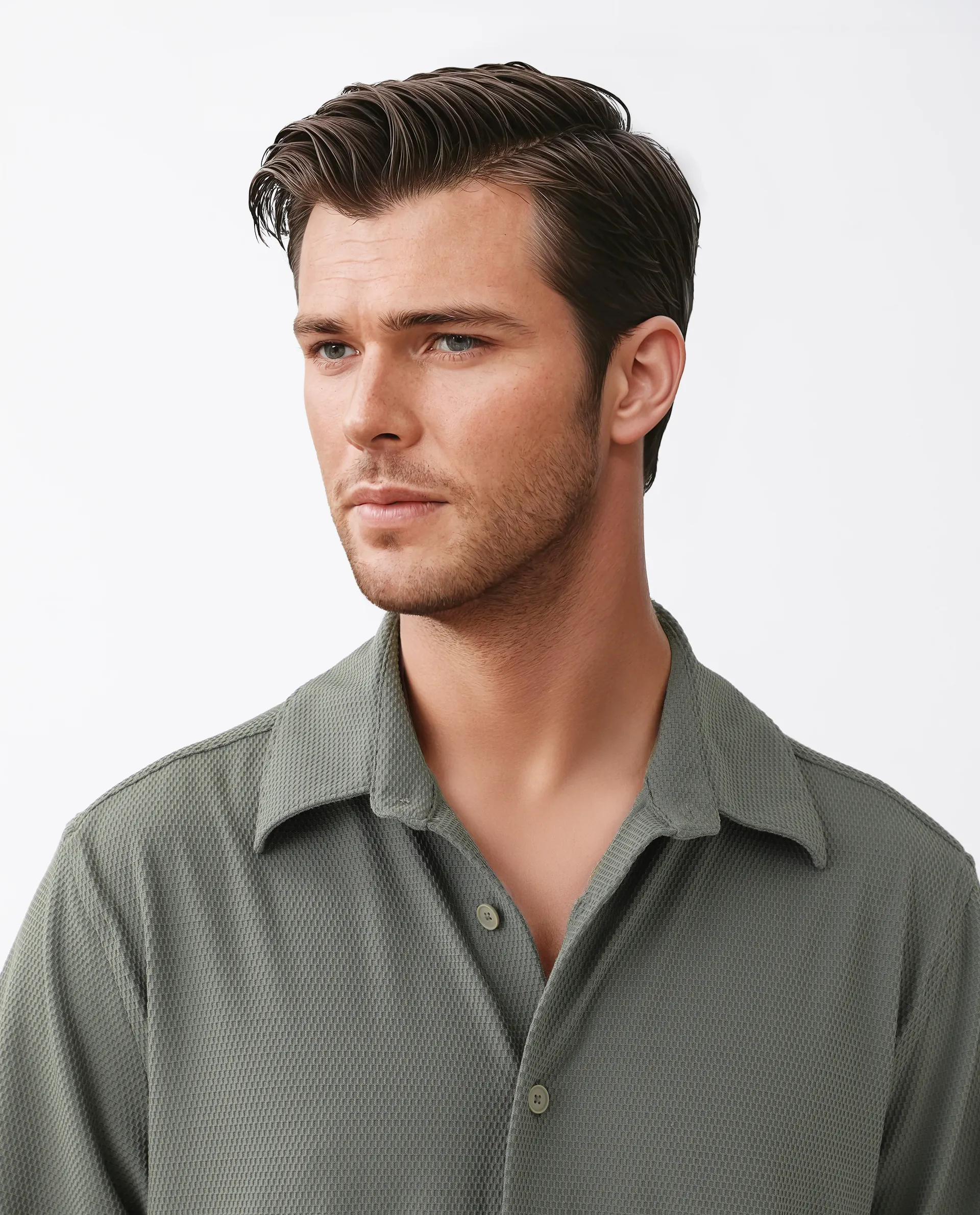 Rare Rabbit Men's Tobbit Olive Cotton Textured Regular Fit Full Sleeve Collared Shirt - Image 3