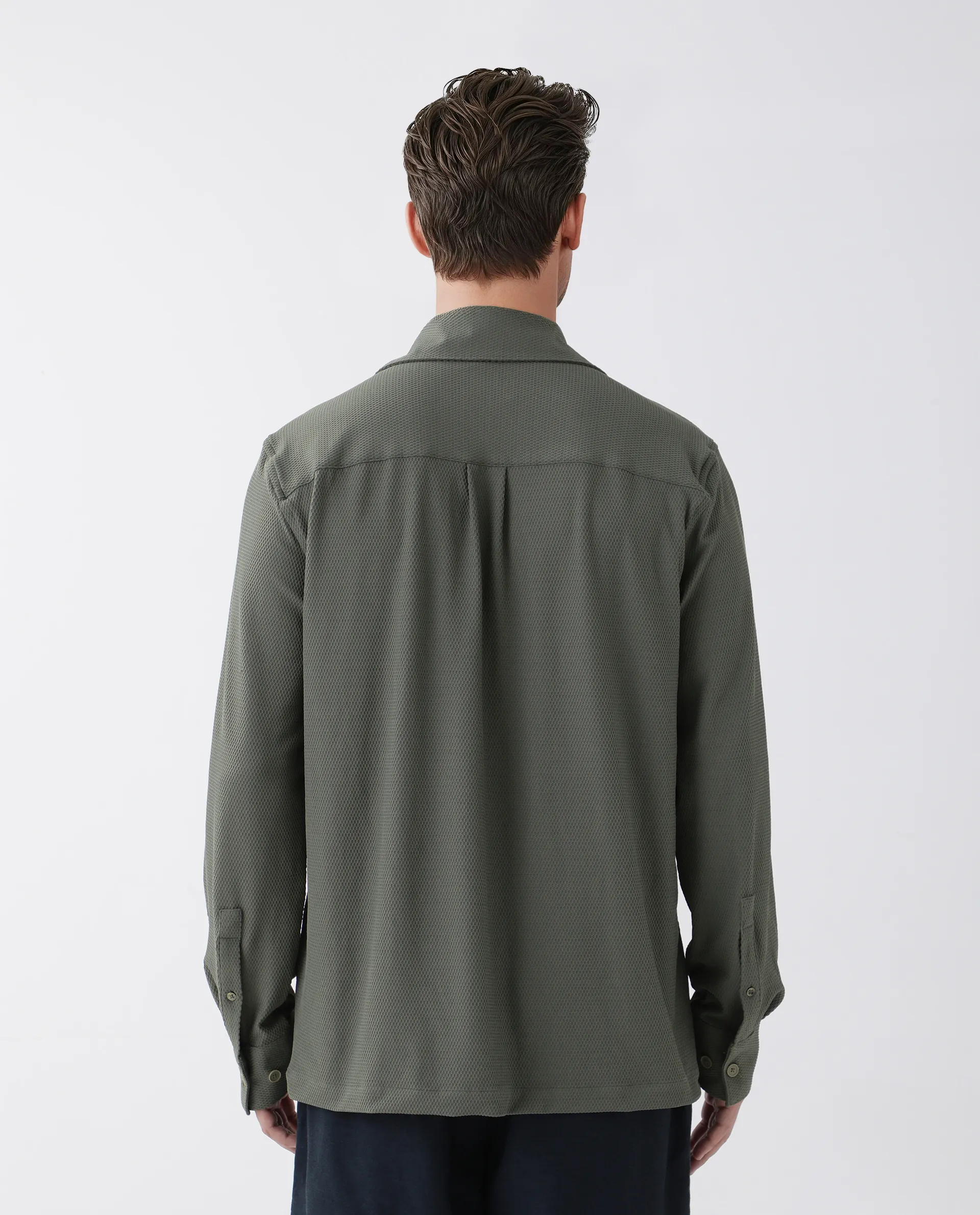 Rare Rabbit Men's Tobbit Olive Cotton Textured Regular Fit Full Sleeve Collared Shirt - Image 4