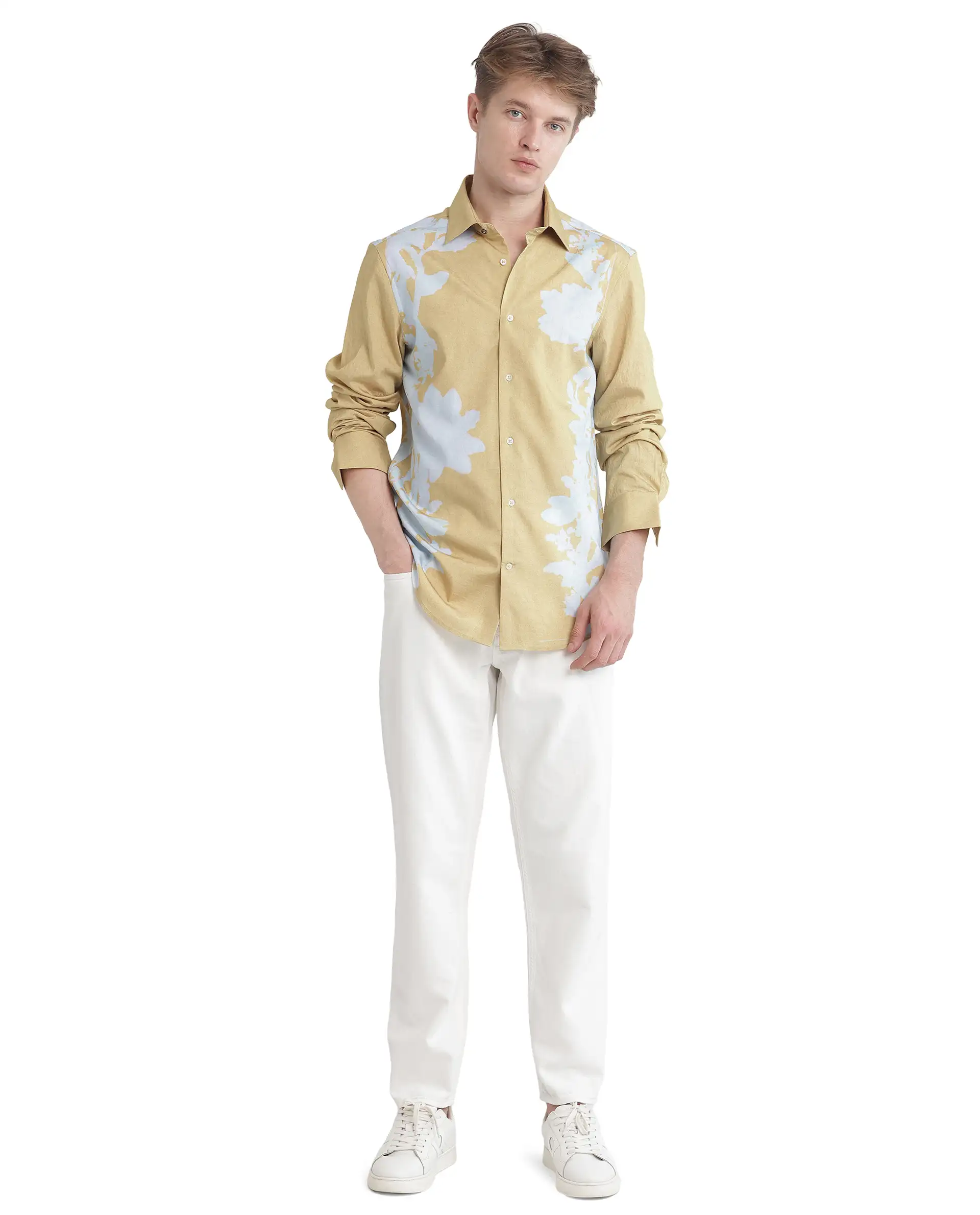 Rare Rabbit Men's Tobo Dusky Green Viscose Blend Floral Print Regular Fit Full Sleeve Collared Shirt - Image 3
