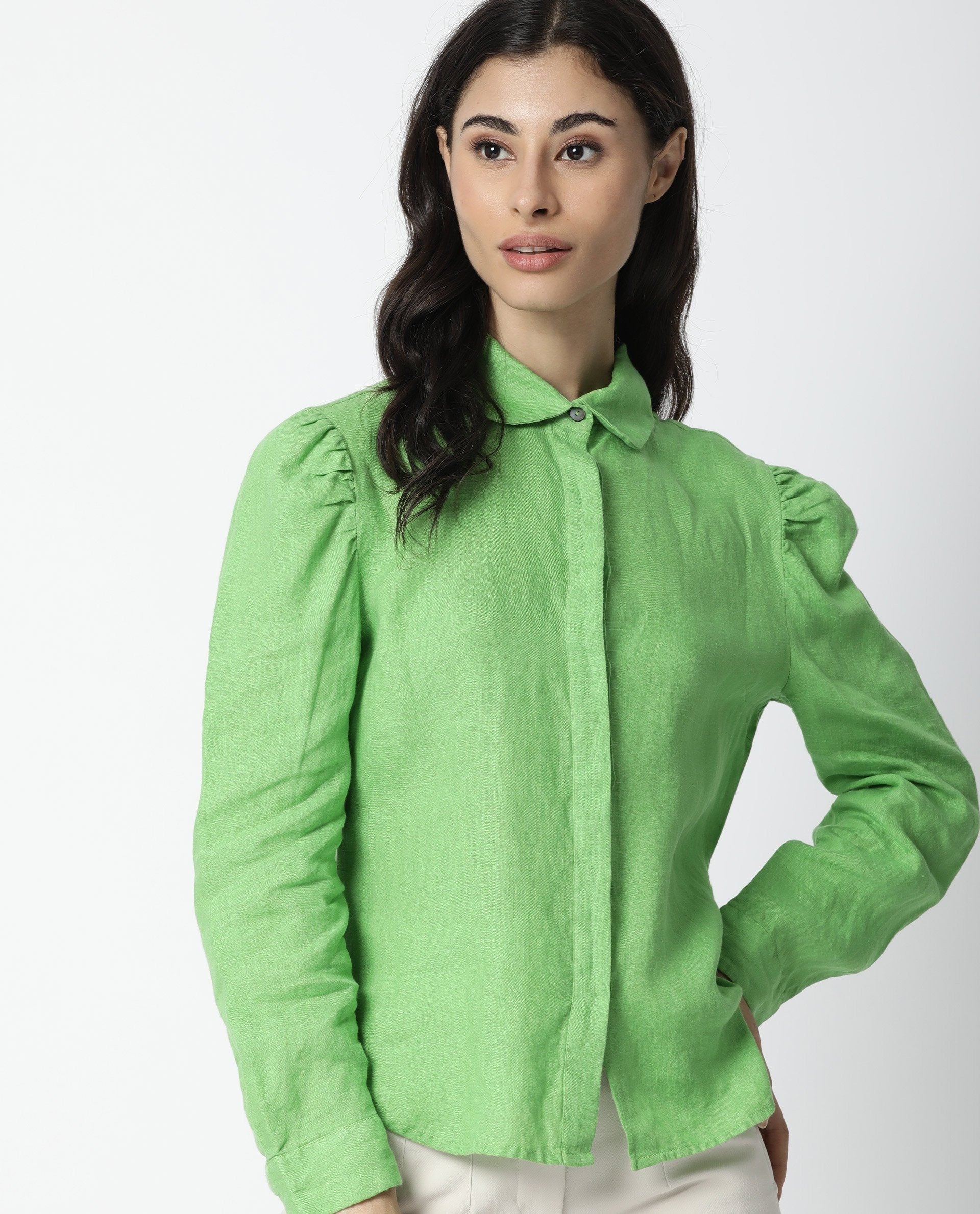 Rareism Women Toby Green Top Full Sleeves Solid - Image 3