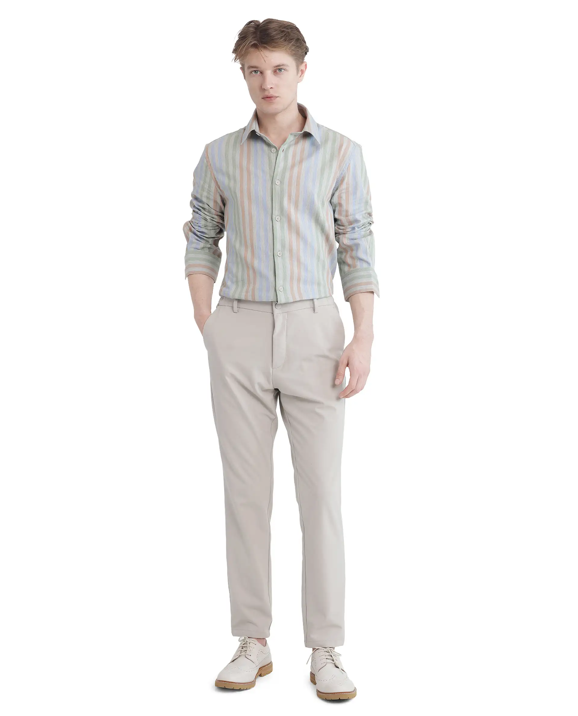 Rare Rabbit Men's Tock Grey Cotton Striped Print Regular Fit Full Sleeve Collared Shirt - Image 2