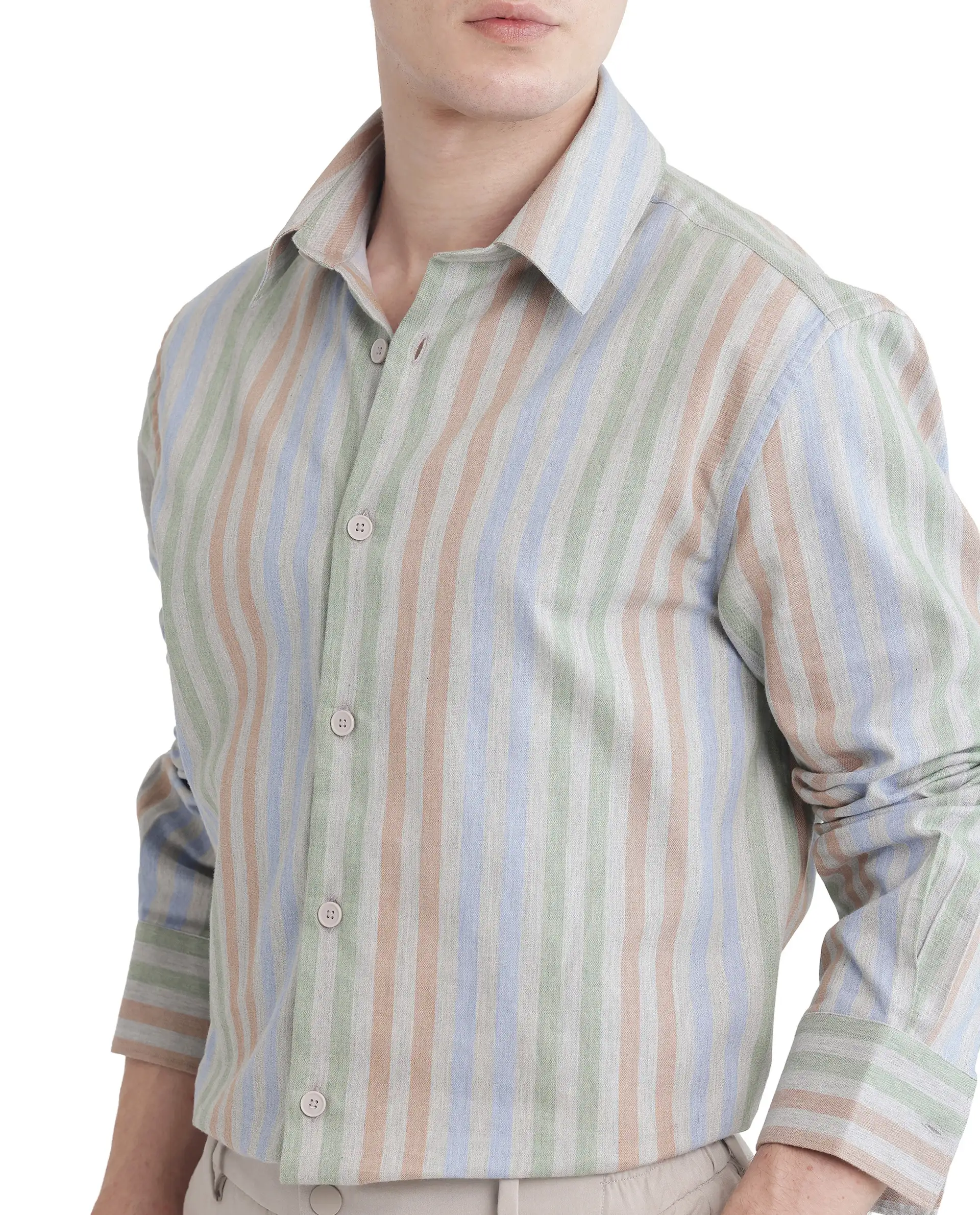 Rare Rabbit Men's Tock Grey Cotton Striped Print Regular Fit Full Sleeve Collared Shirt - Image 4
