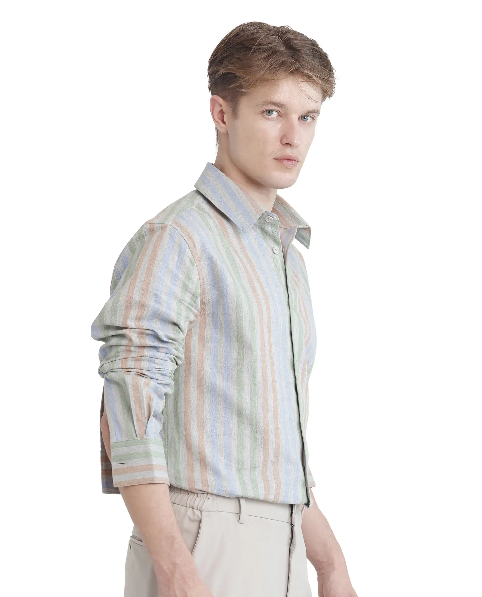 Rare Rabbit Men's Tock Grey Cotton Striped Print Regular Fit Full Sleeve Collared Shirt - Image 5